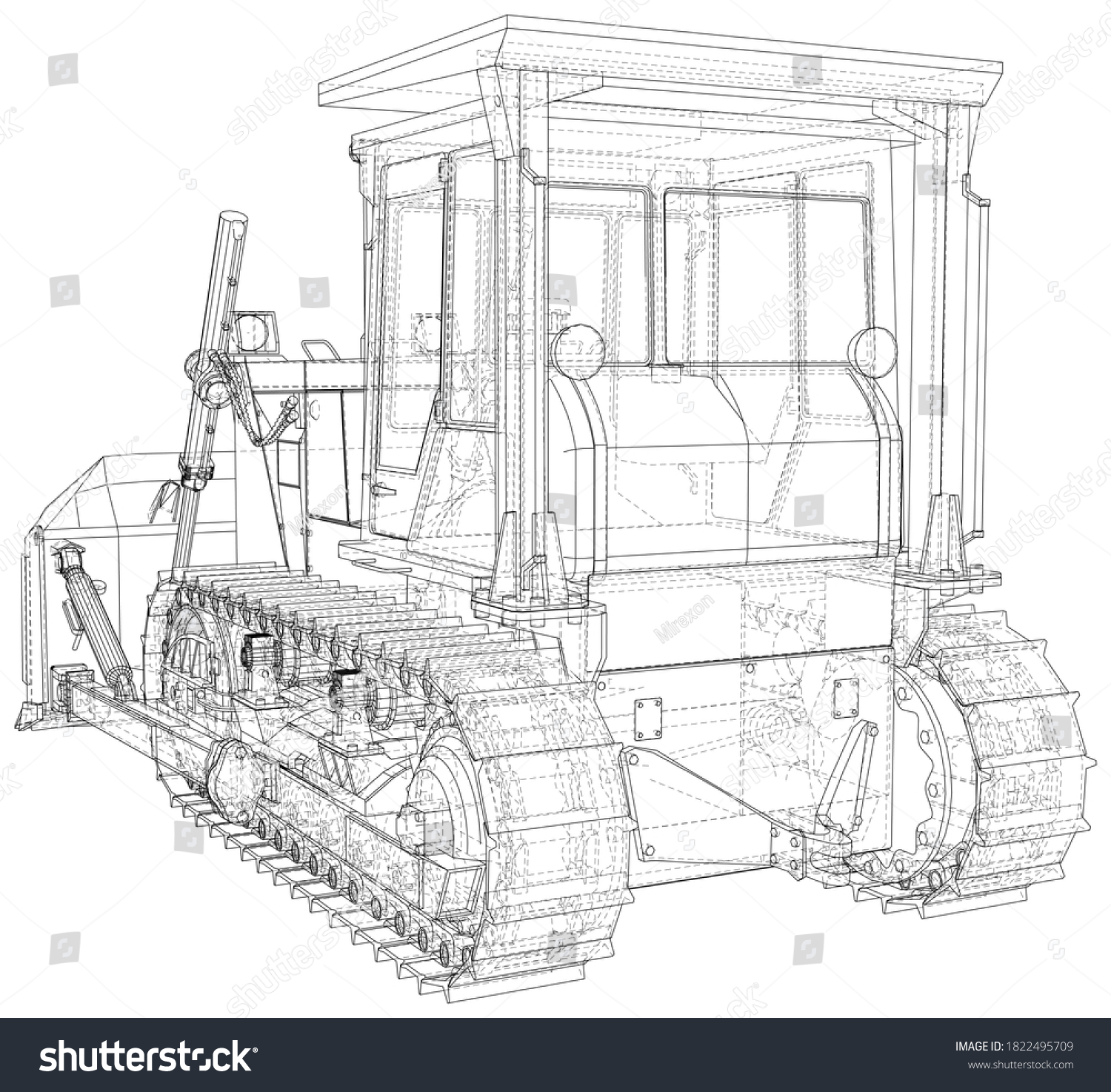 Loader Bulldozer Excavator Vector Illustration Wireframe Stock Vector ...