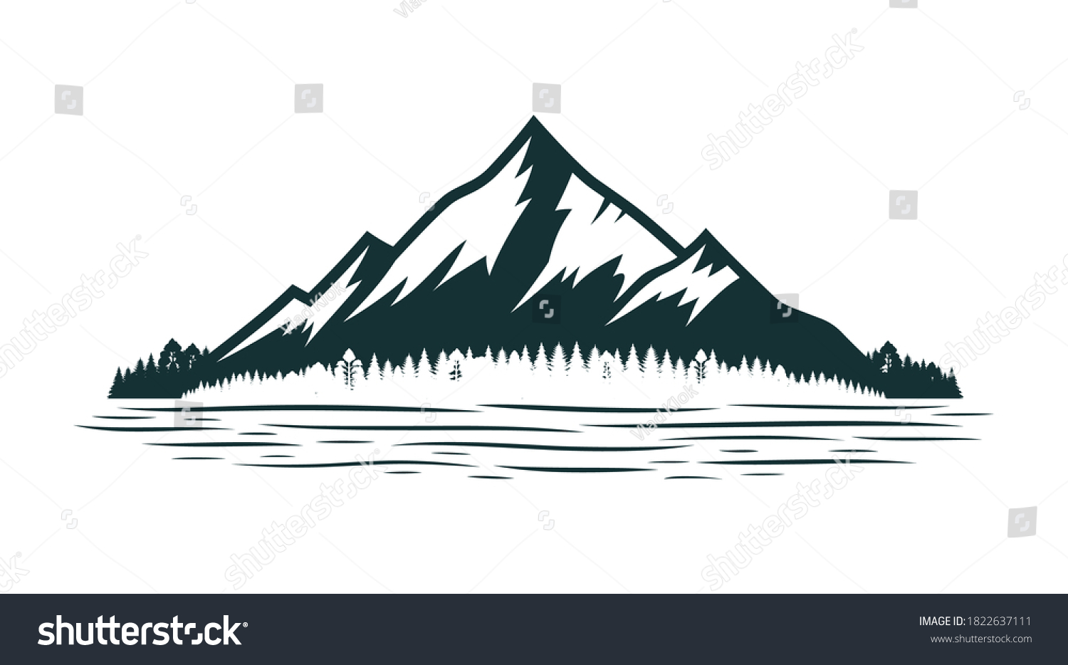 Mountain Silhouette Coniferous Forest Near Mountain Stock Vector ...