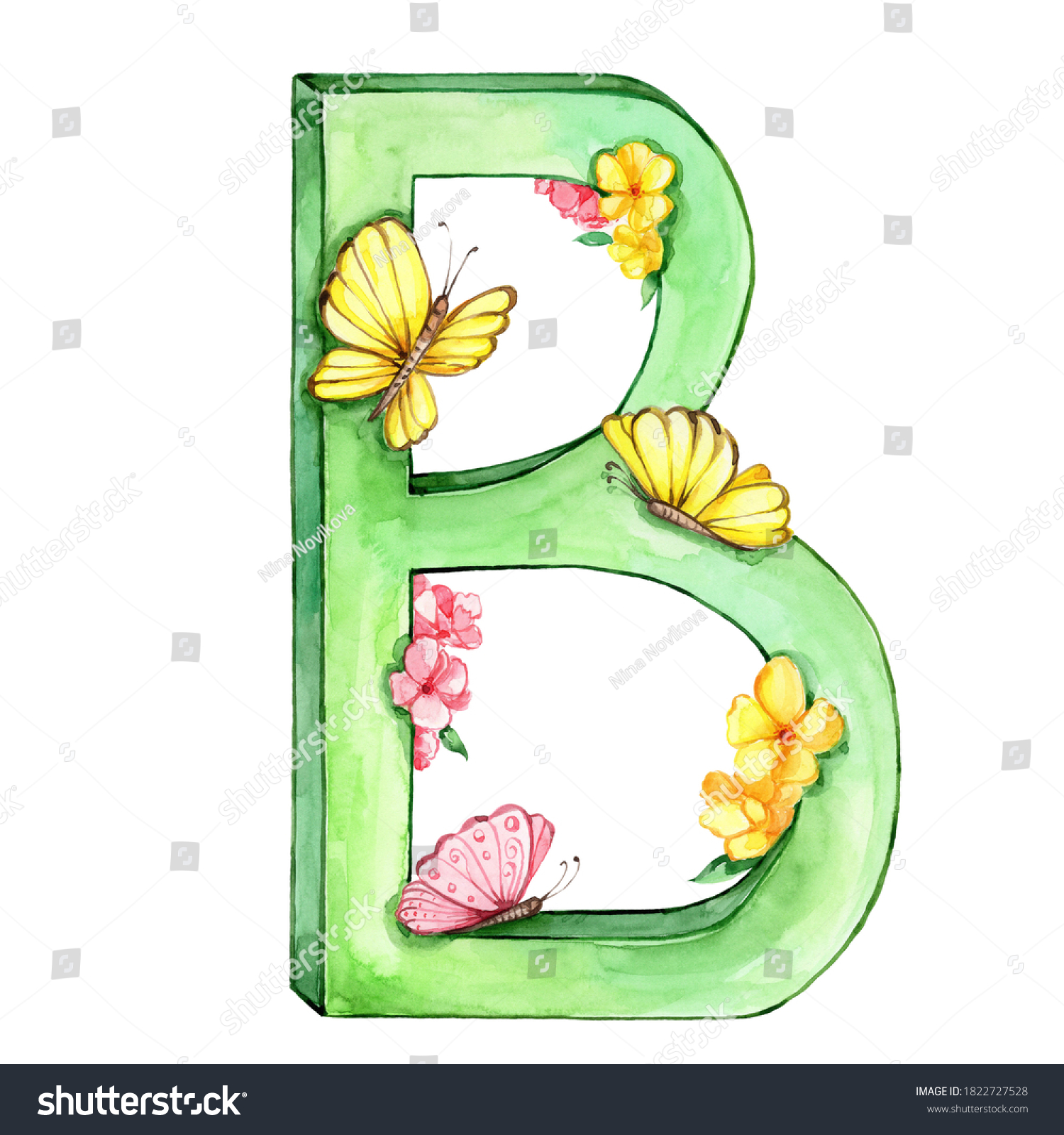 Letter B Butterflies Watercolor Hand Draw Stock Illustration 1822727528 ...