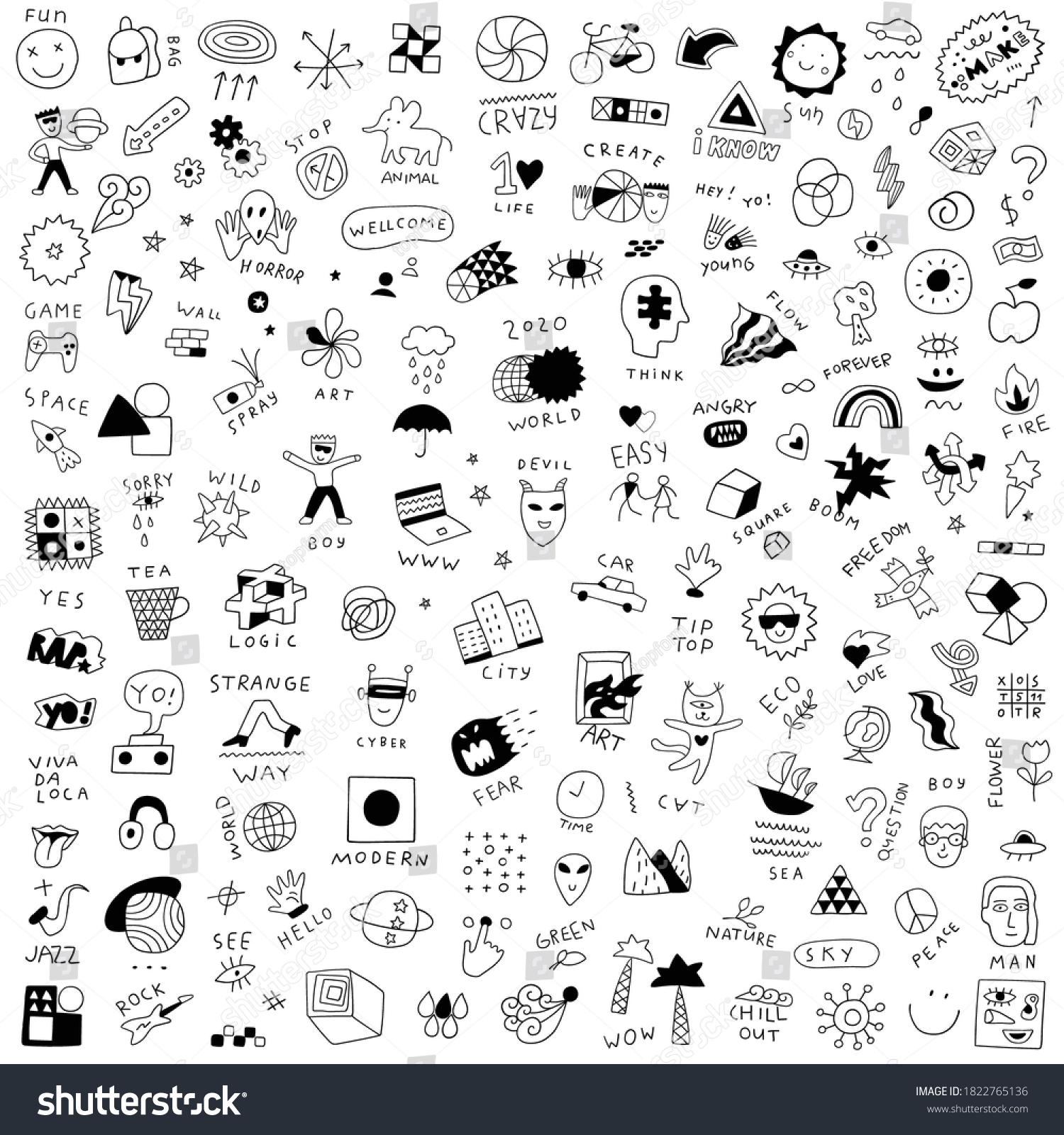 Sign Symbolsobjects Characters Doodle Set Pencil Stock Vector (Royalty ...