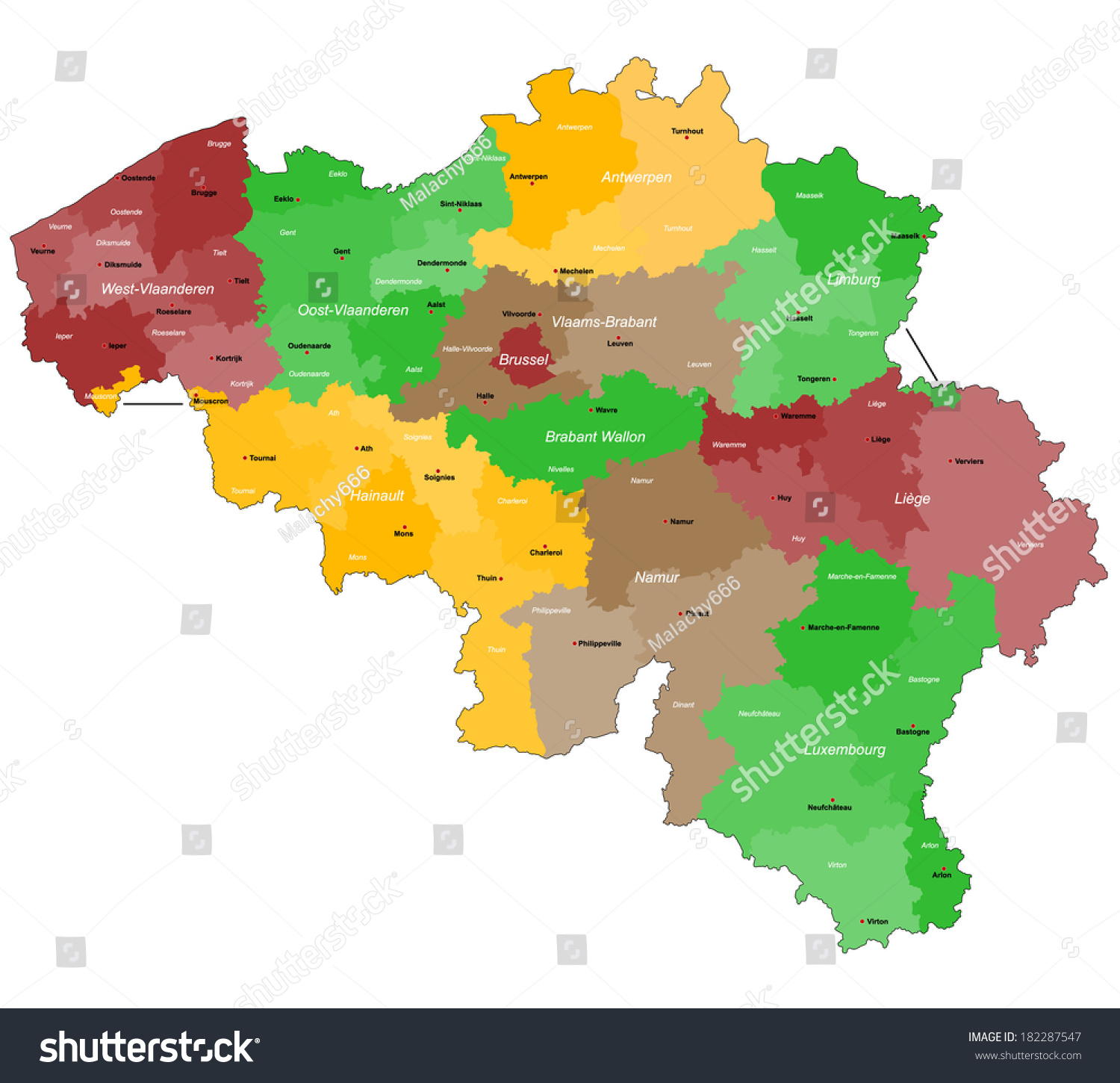 Large Detailed Map Belgium All Districts Stock Vector (Royalty Free ...