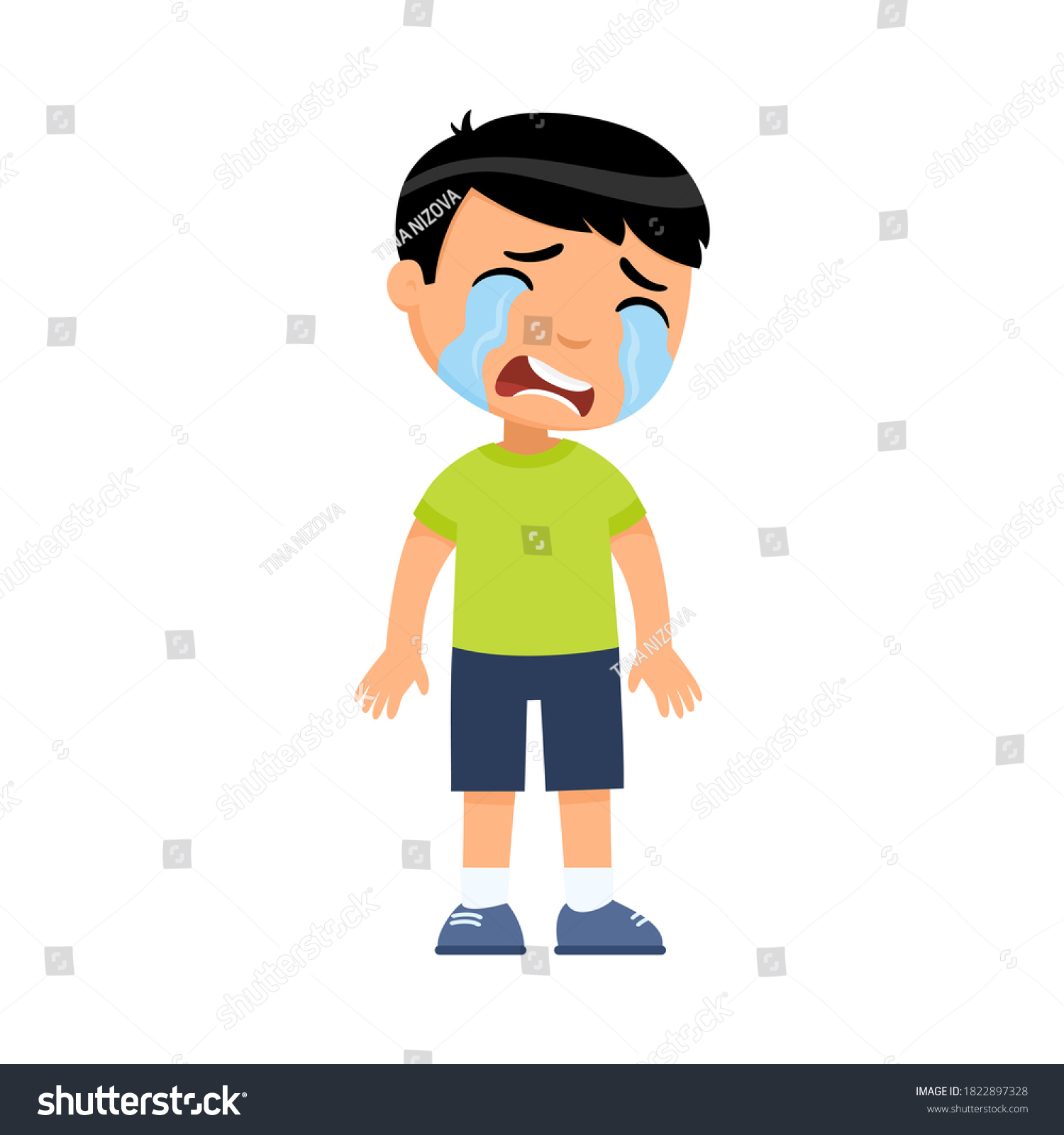 Crying Sad Little Boy Upset Asian Stock Vector (Royalty Free ...