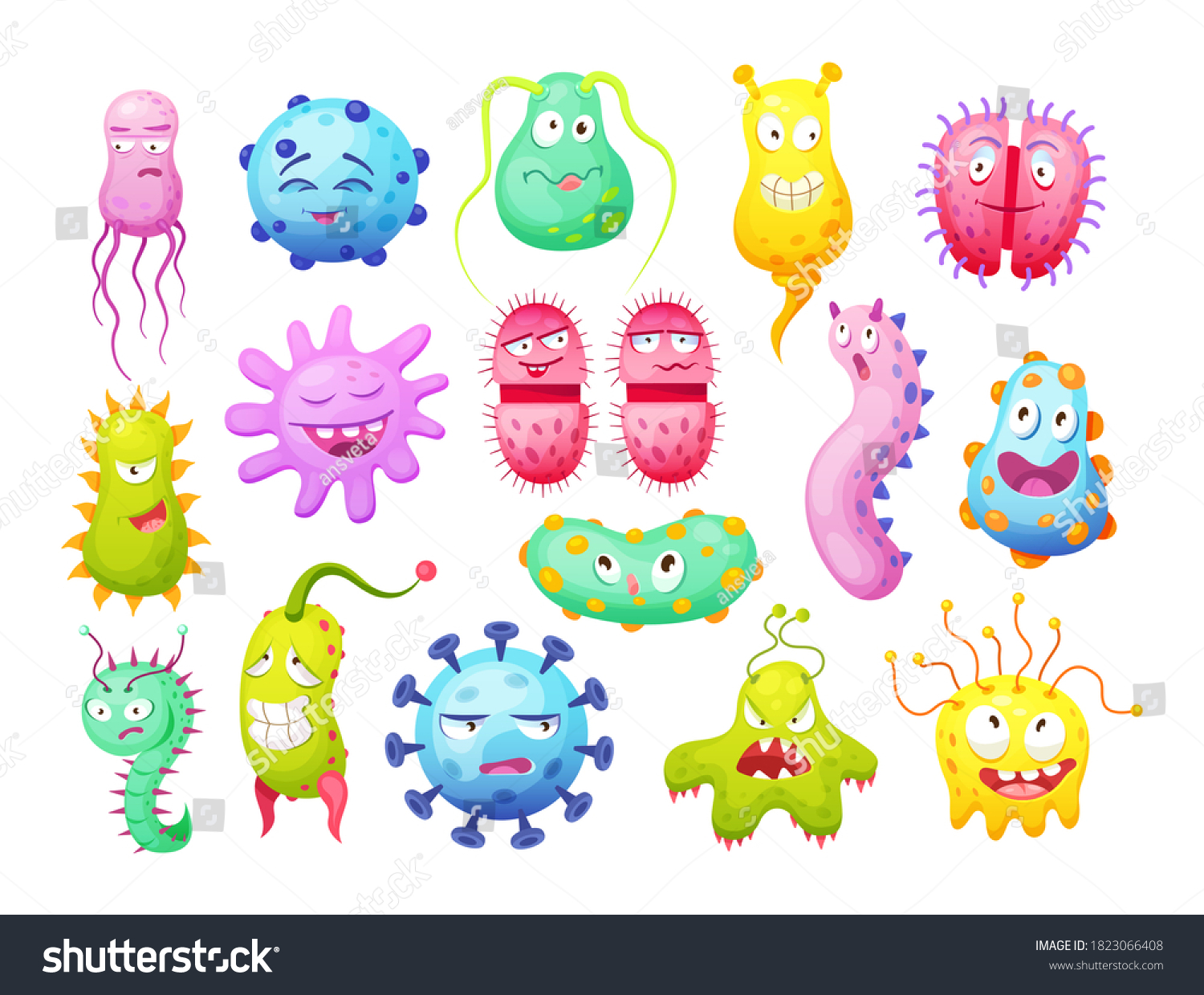 Microorganism Bacteria Microbes Cute Germs Virus Stock Vector (Royalty ...