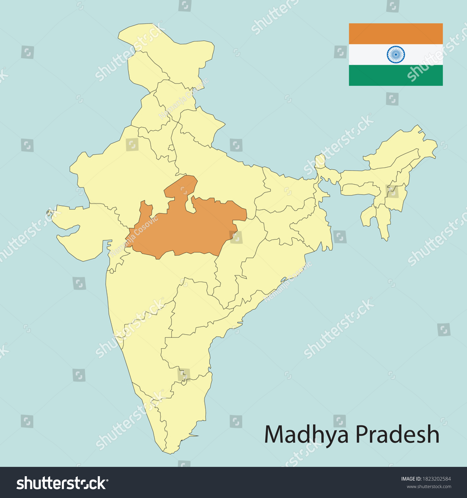 Madhya Pradesh Map India State Borders Stock Vector (Royalty Free ...