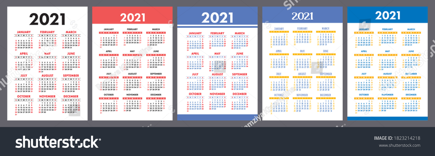 Calendar 2021 Year Set Vector Pocket Stock Vector (royalty Free 