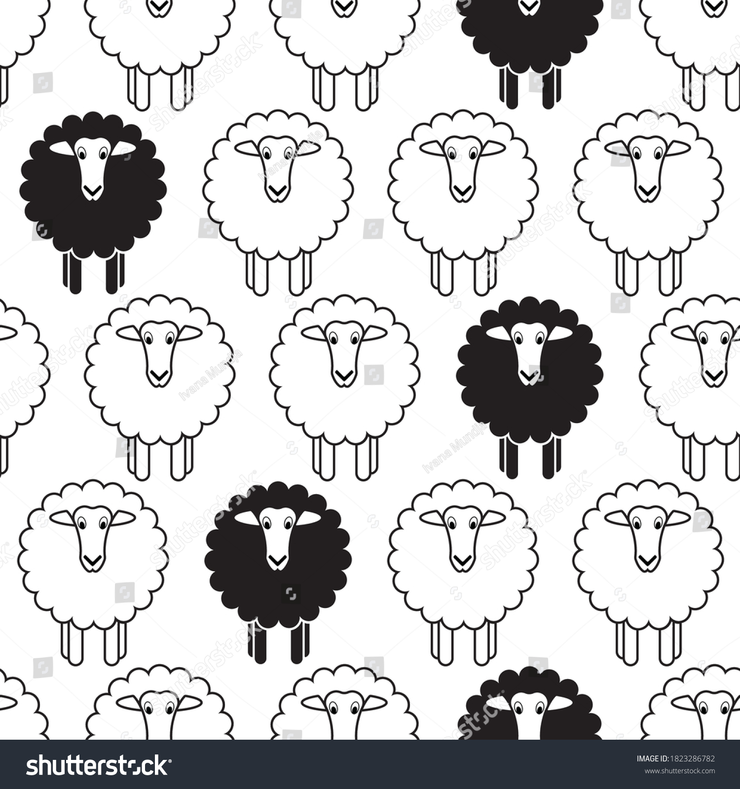 Black White Sheep Seamless Pattern Cute Stock Vector (Royalty Free ...