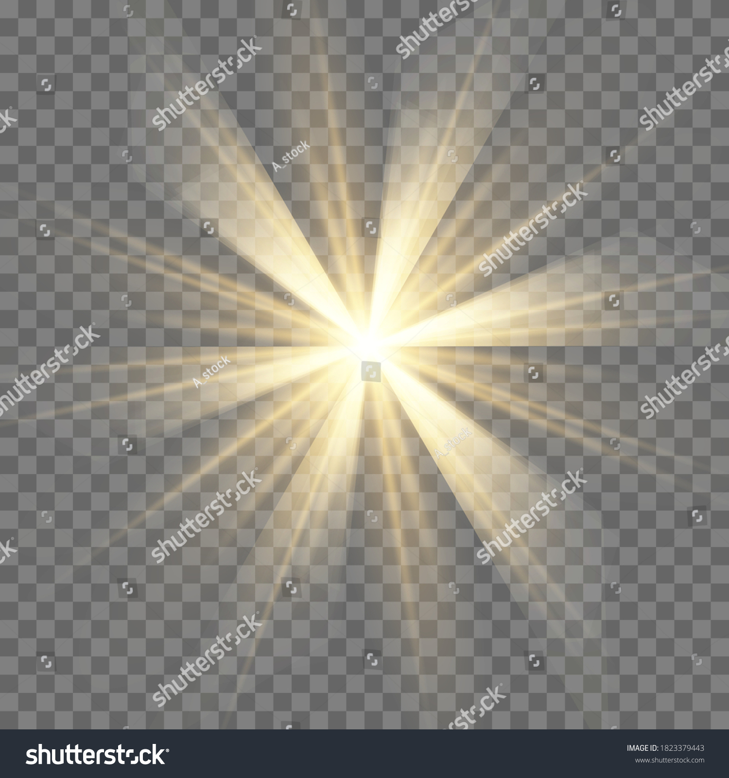 Yellow Sun Rays Glow On Transparent Stock Vector (Royalty Free ...