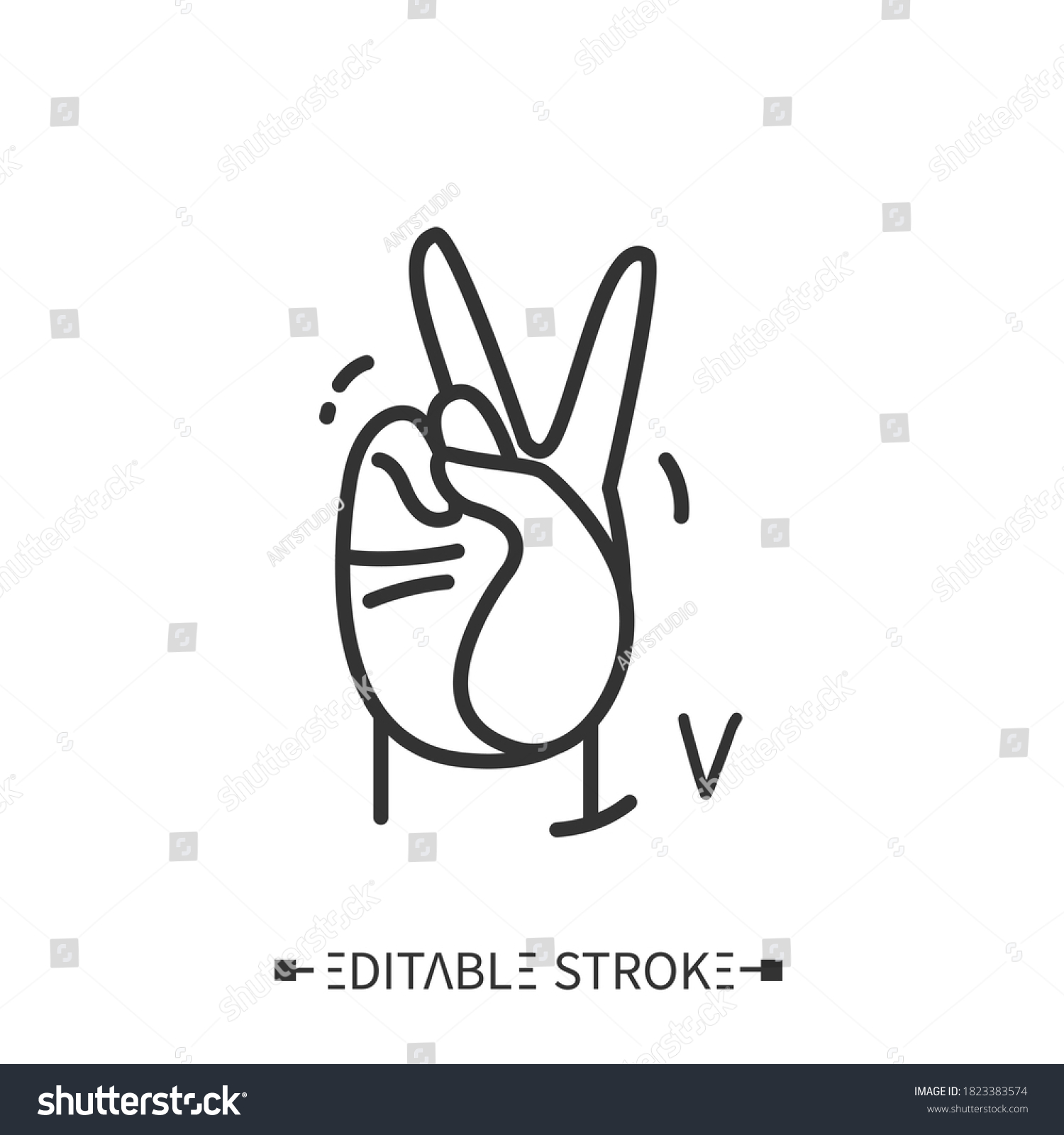 Hand Gesture Showing V Letter Line Stock Vector (Royalty Free