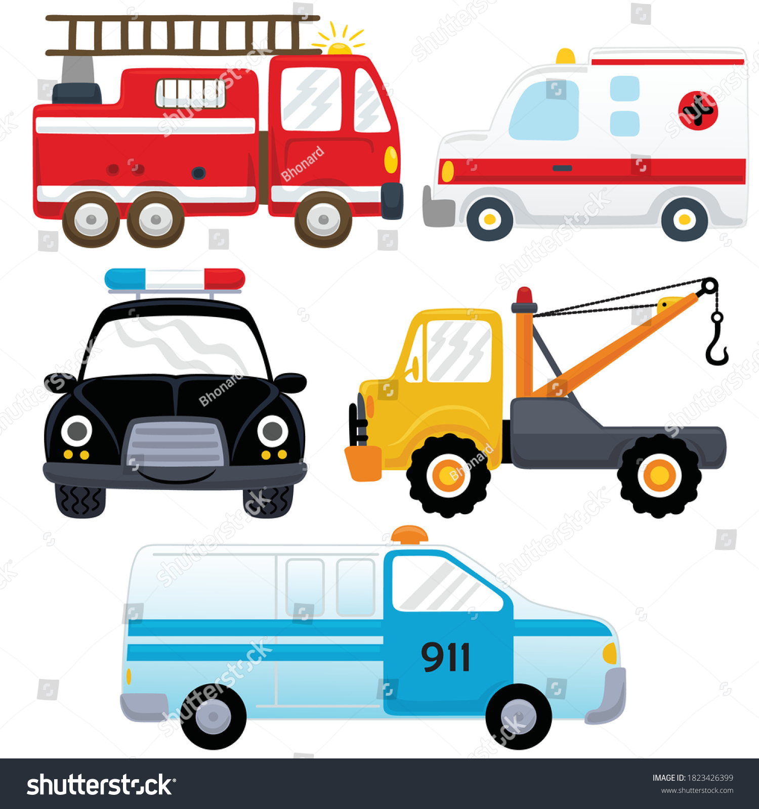 Vector Set Rescue Vehicles Cartoon Stock Vector (Royalty Free ...