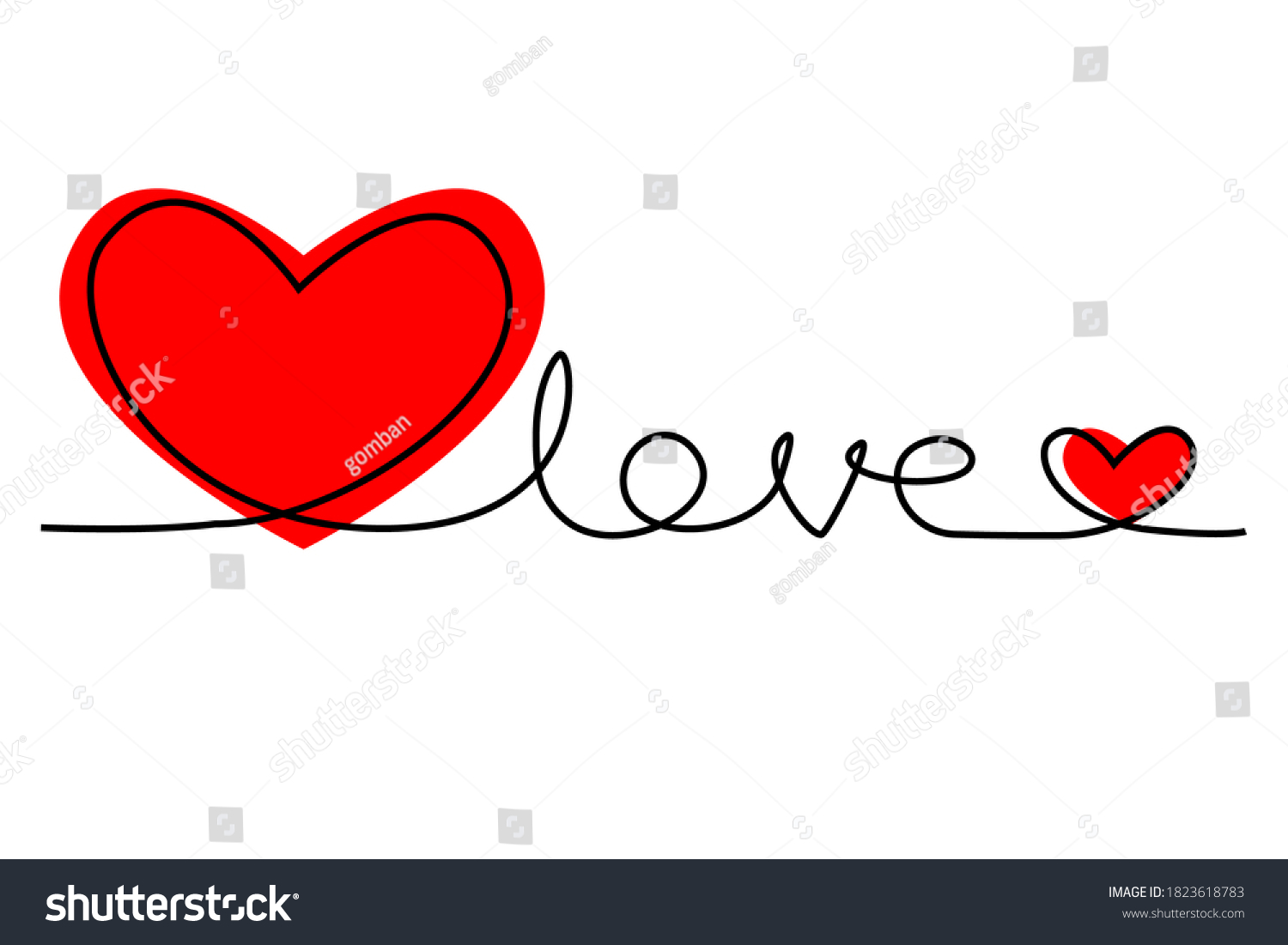 Black Line Heart Love Vector Illustrationone Stock Vector (royalty Free 