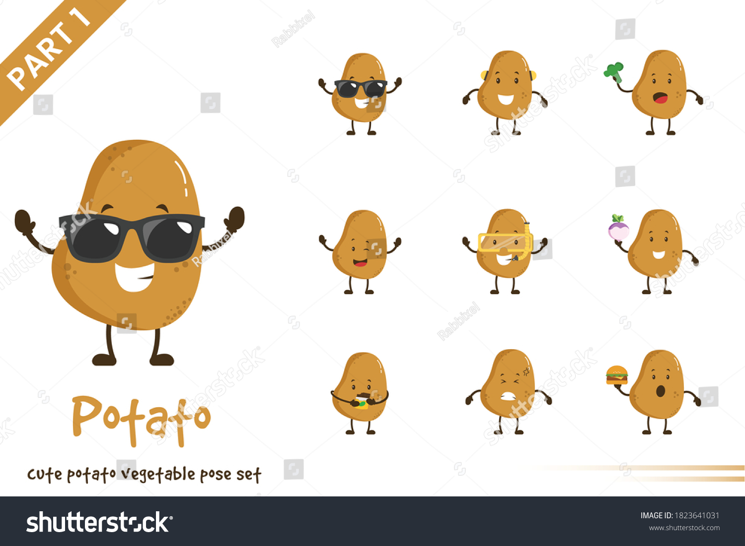 Vector Cartoon Illustration Cute Potato Vegetable Stock Vector (Royalty ...