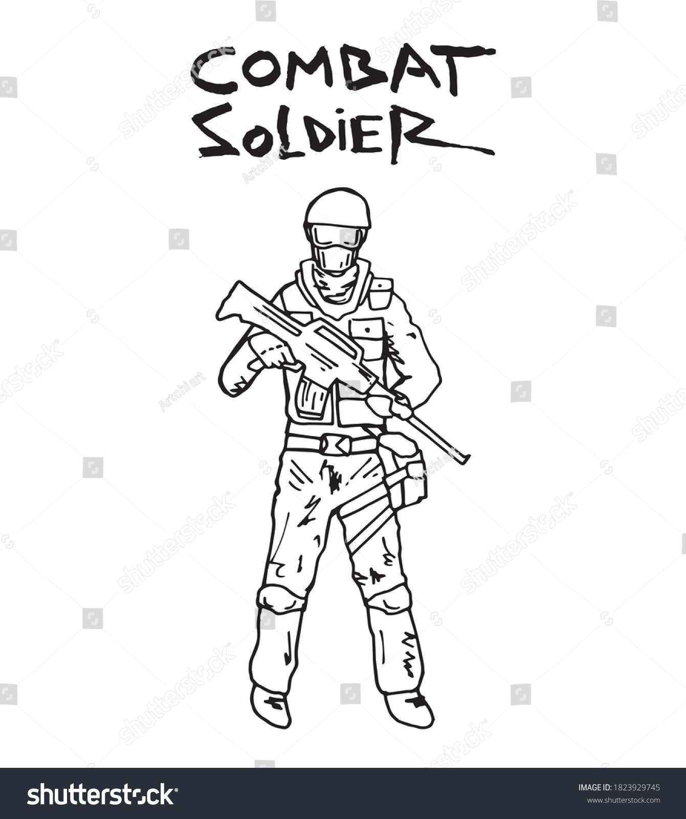 Soldier Standing Ready Combat Open Fire Stock Vector (Royalty Free ...