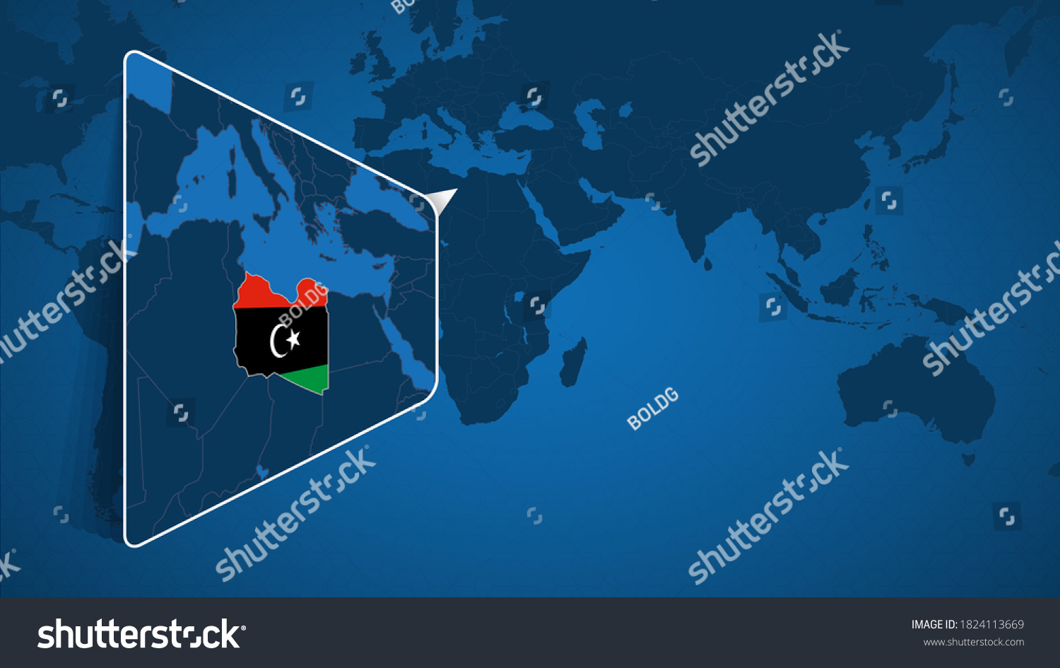 Location Libya On World Map Enlarged Stock Vector Royalty Free   Stock Vector Location Of Libya On The World Map With Enlarged Map Of Libya With Flag Geographical Vector 1824113669 