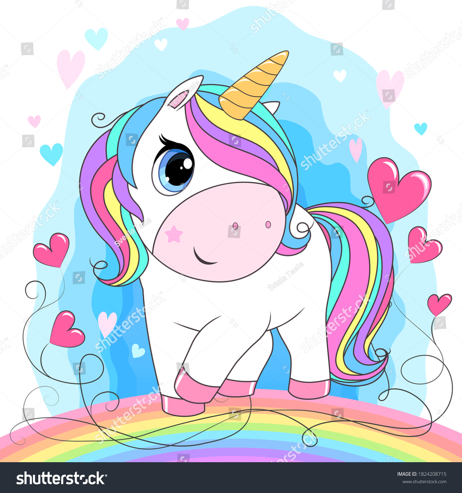 Cute Unicorn Rainbow Hair Vector Cartoon Stock Vector (Royalty Free ...