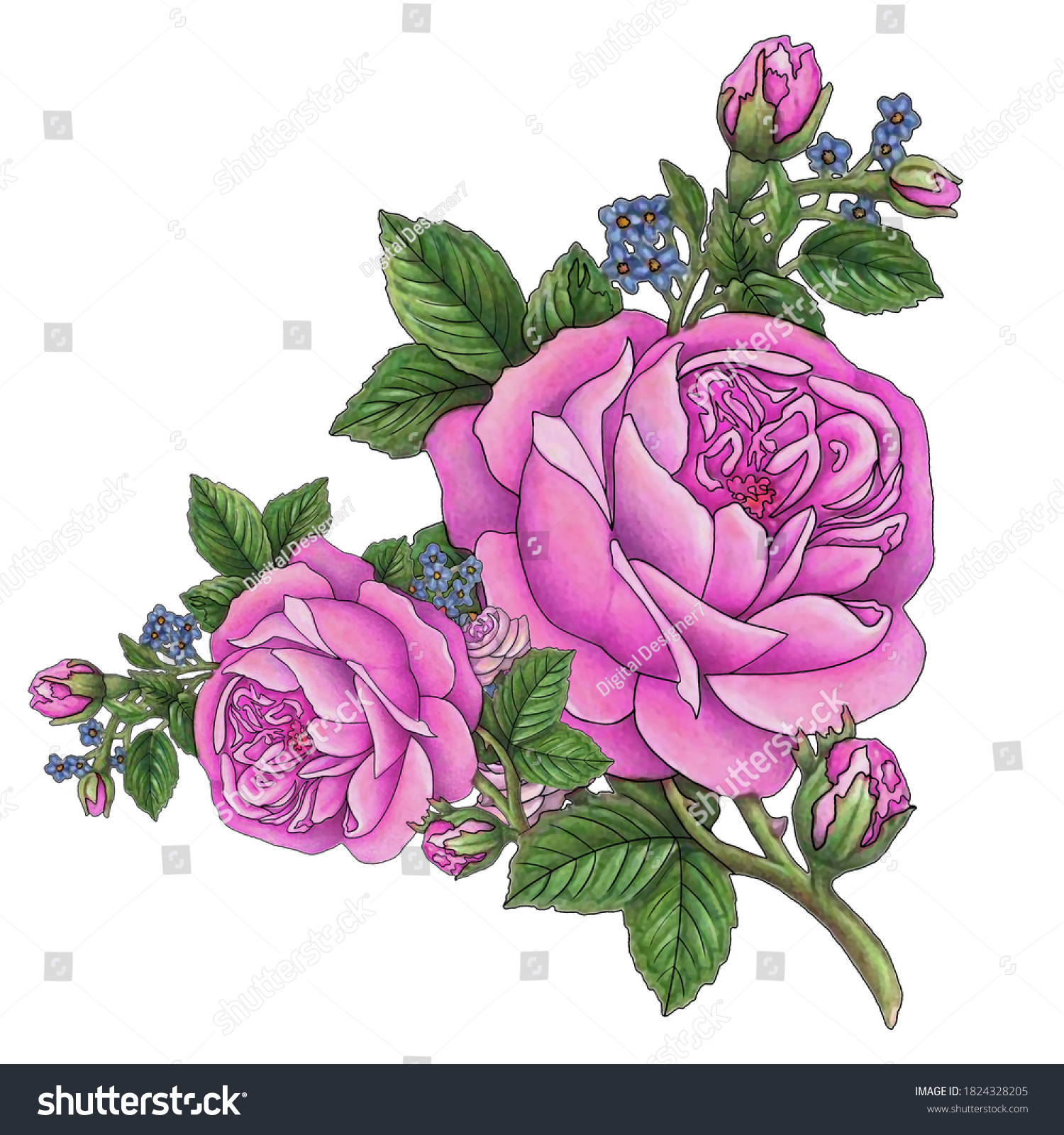 Digital Textile Design Flowers Leaves Ladies Stock Illustration ...