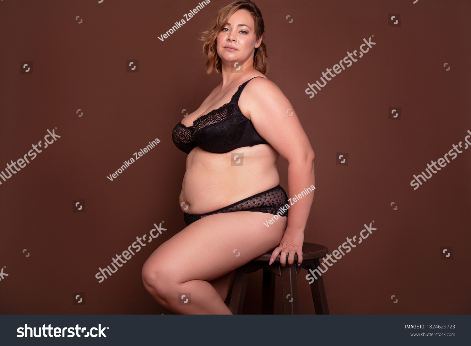 Overweight Woman Fat Body Underwear Posing Stock Photo Shutterstock