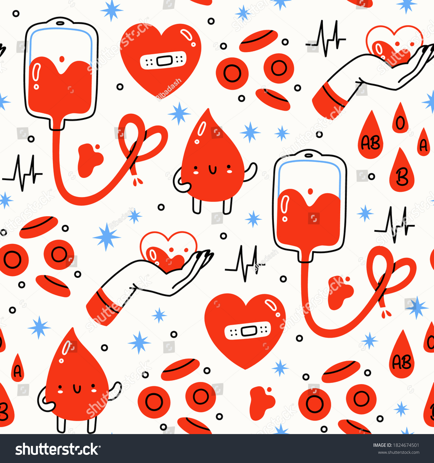 Blood Bag Hearts Drops Hand Drawn Stock Vector (Royalty Free ...