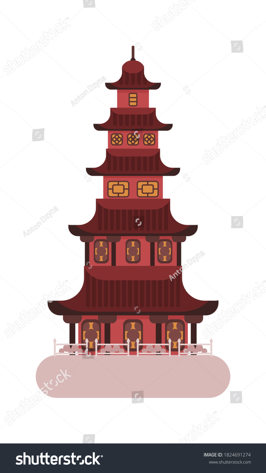 Chinese House Red Tall Flat On Stock Illustration 1824691274 | Shutterstock