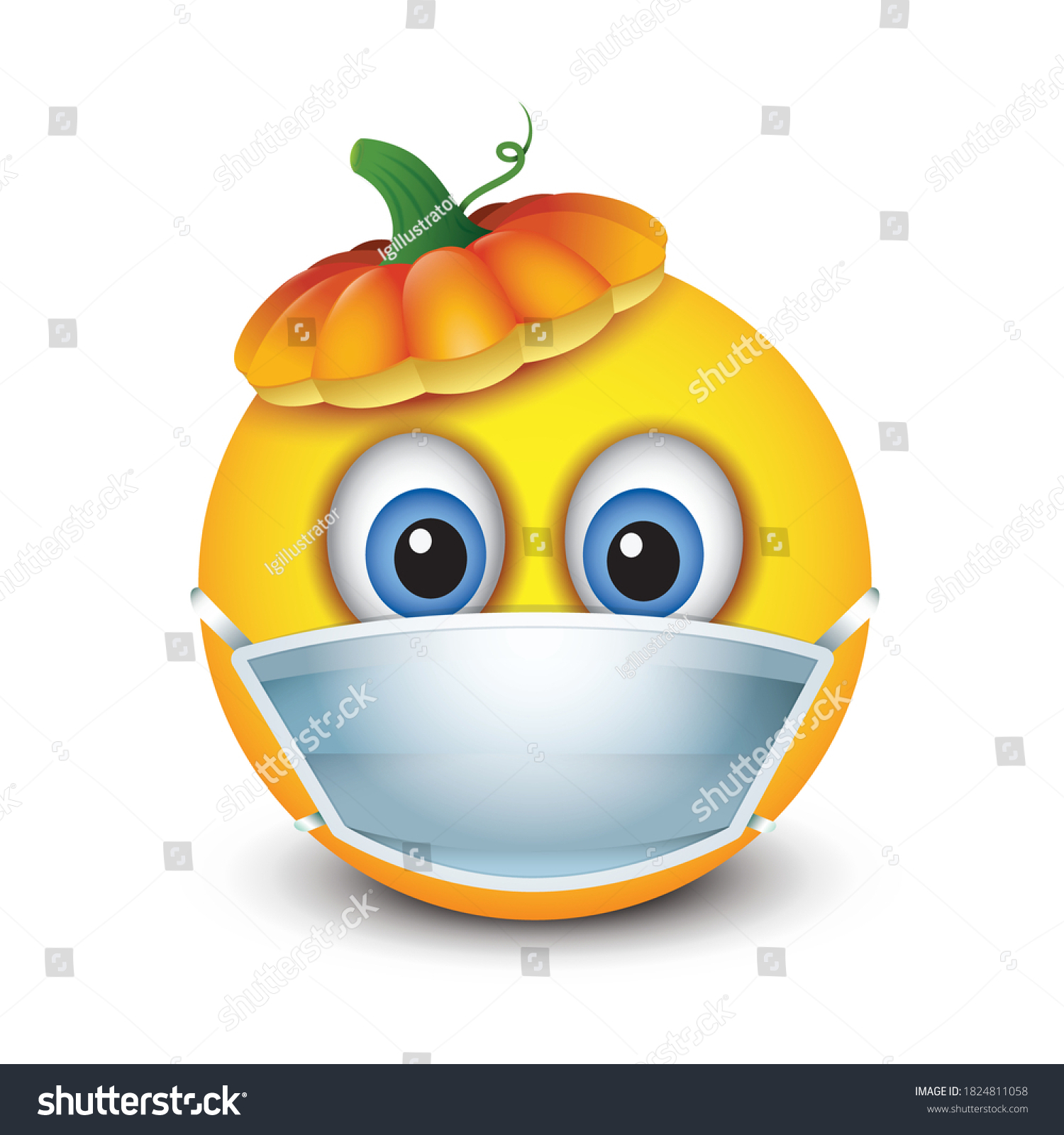 Cute Halloween Pumpkin Emoji Wearing Respiratory Stock Vector (Royalty ...