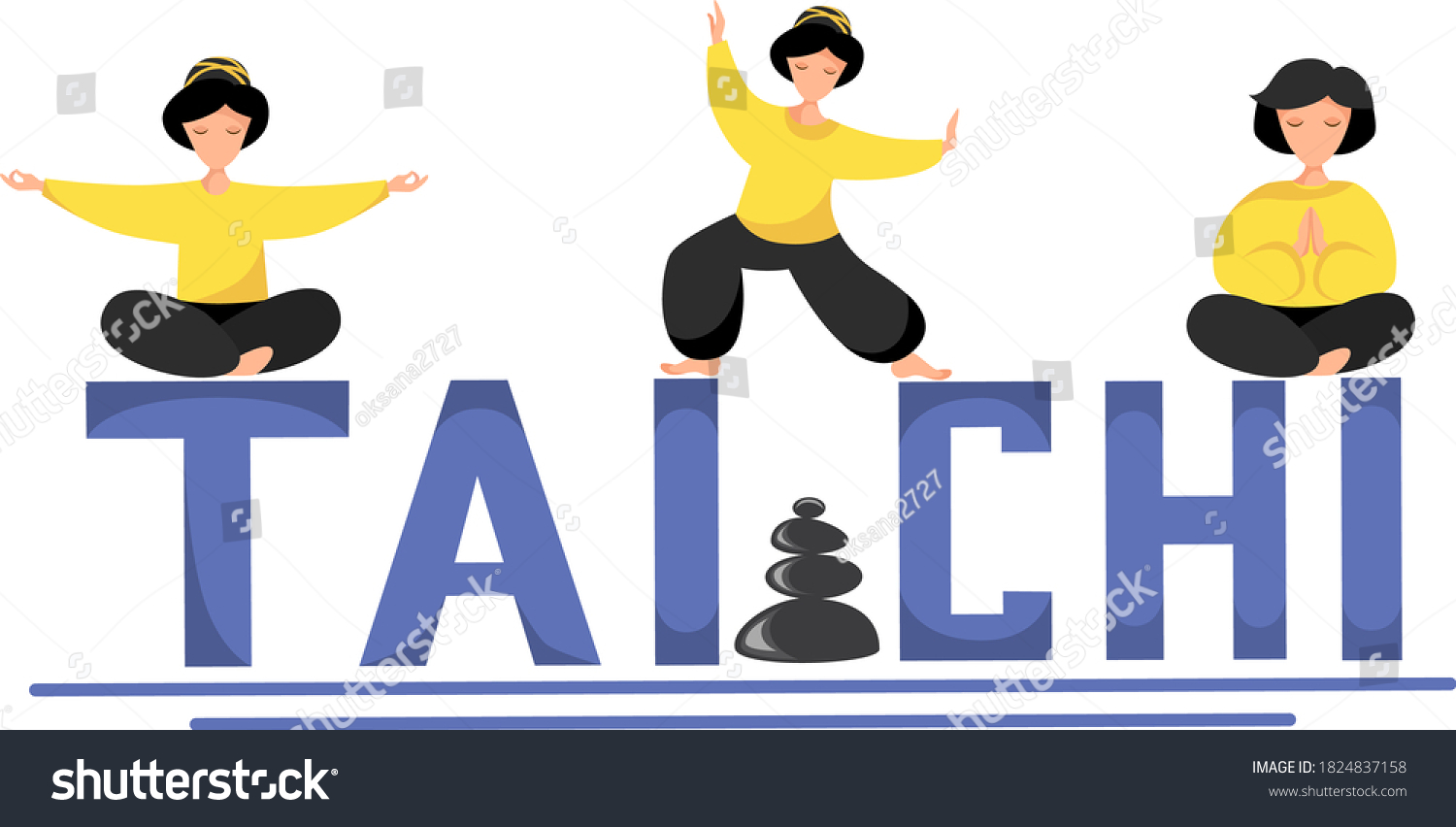 Vector Illustration Tai Chi Exercise Women Stock Vector (Royalty Free ...