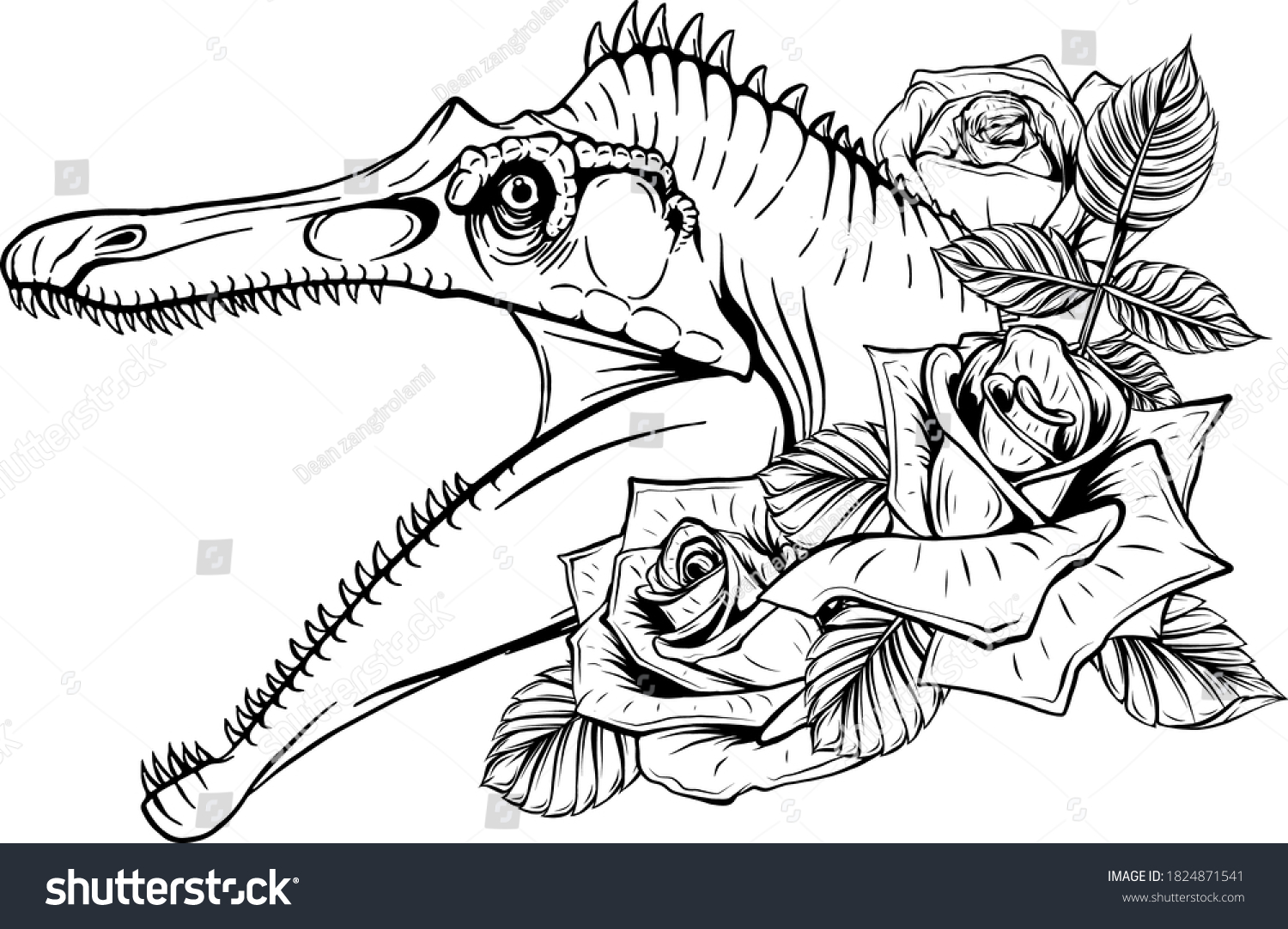 Dinosaur Roses Frame Vector Design Concept Stock Vector (Royalty Free ...