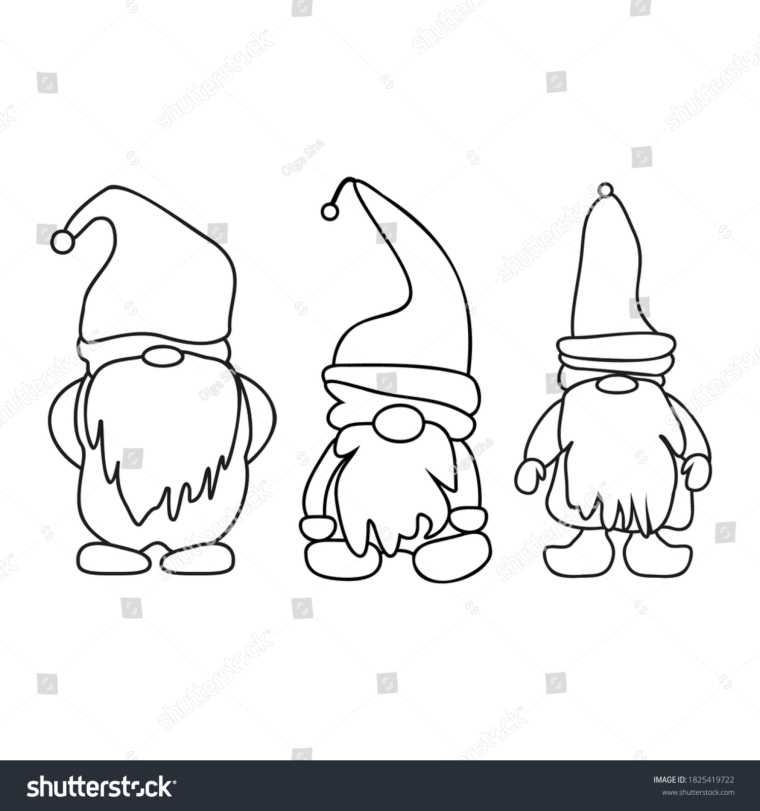 Doodle Illustration Gnome Outline Christmas Vector Stock Vector ...