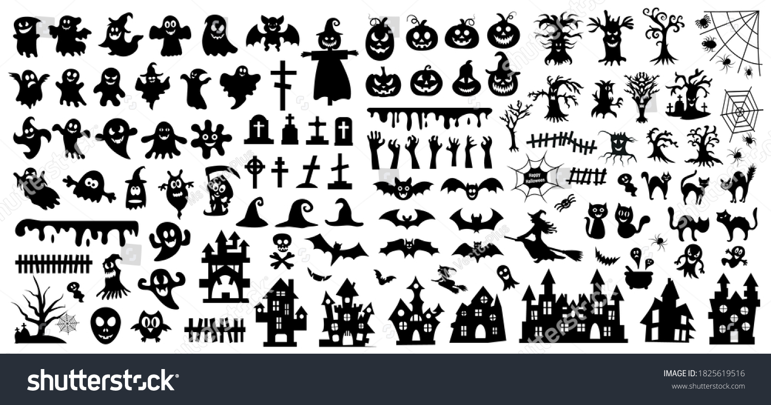 Set Silhouettes Halloween On White Background Stock Vector (Royalty ...