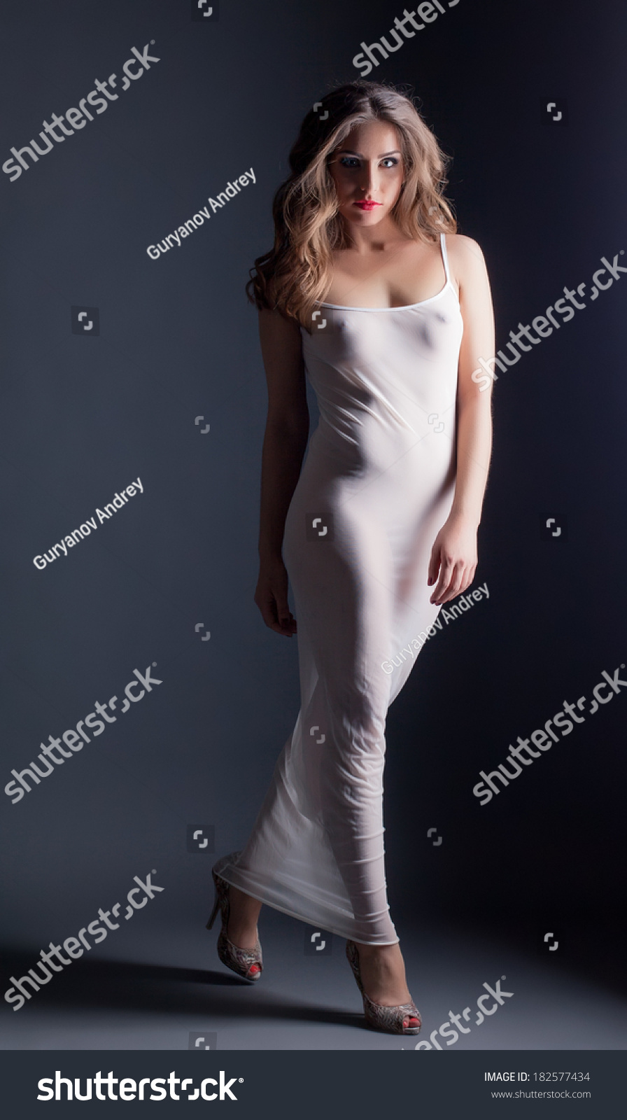 Charming Model Posing Skintight Negligee Stock Photo 182577434