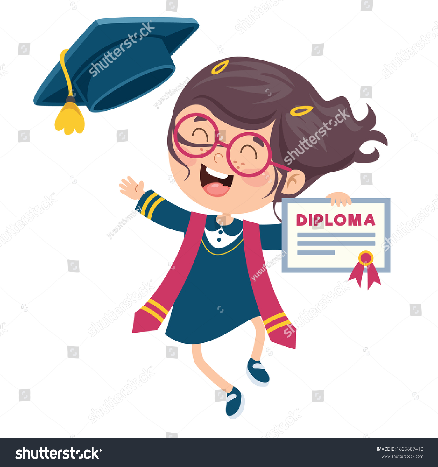 Cartoon Happy Kid Graduation Costume Stock Vector (Royalty Free ...