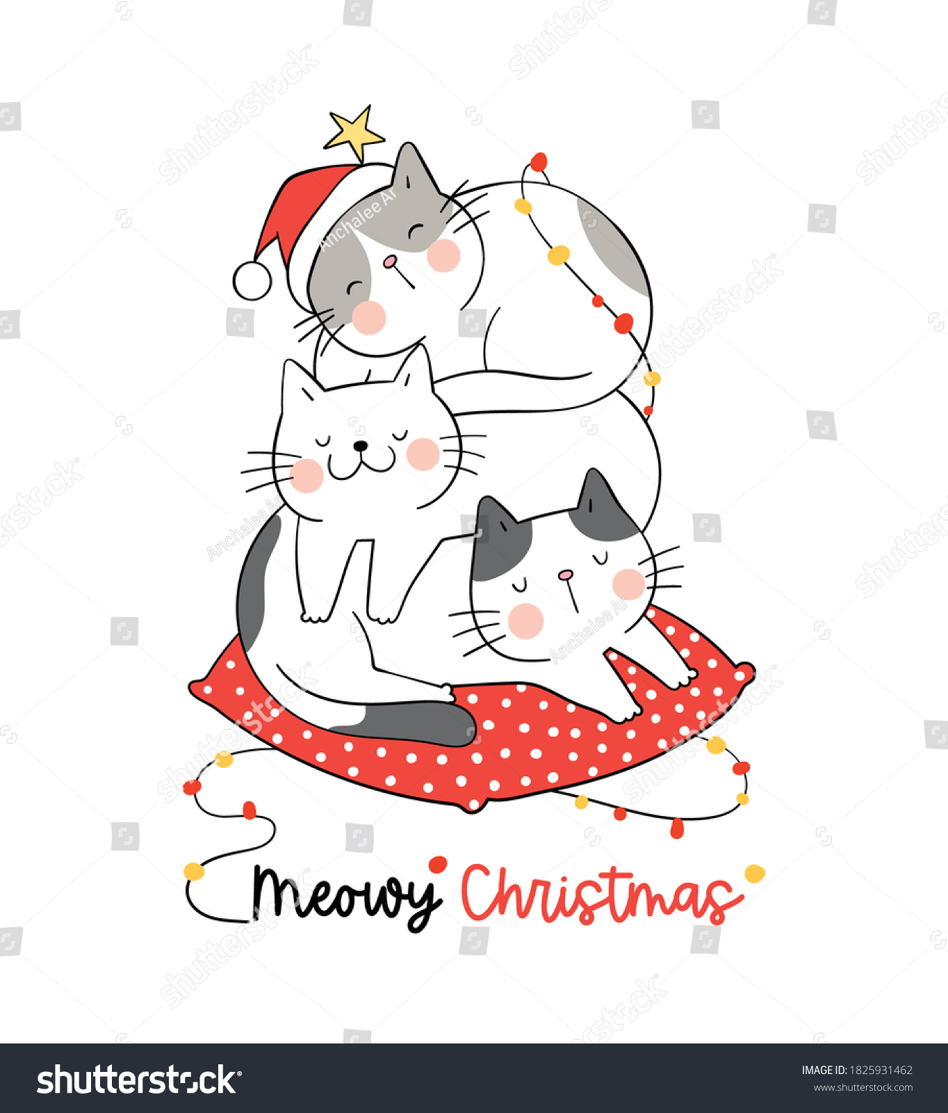 Draw Vector Happy Cats Sleeping On Stock Vector (royalty Free 