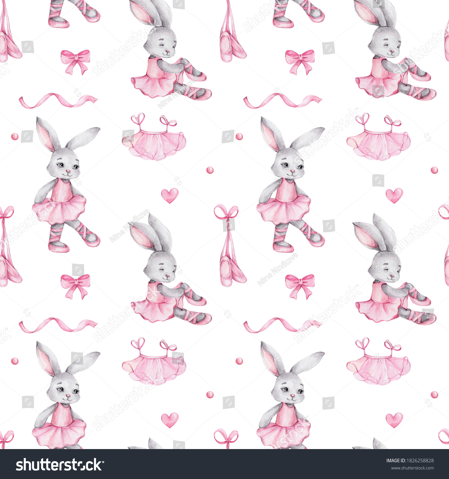 Seamless Pattern Bunny Ballerina Pink Pointe Stock Illustration ...