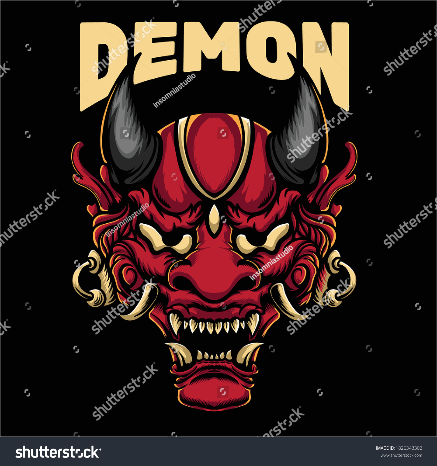 Demon Mask Vector Illustration Black Background Stock Vector (Royalty ...