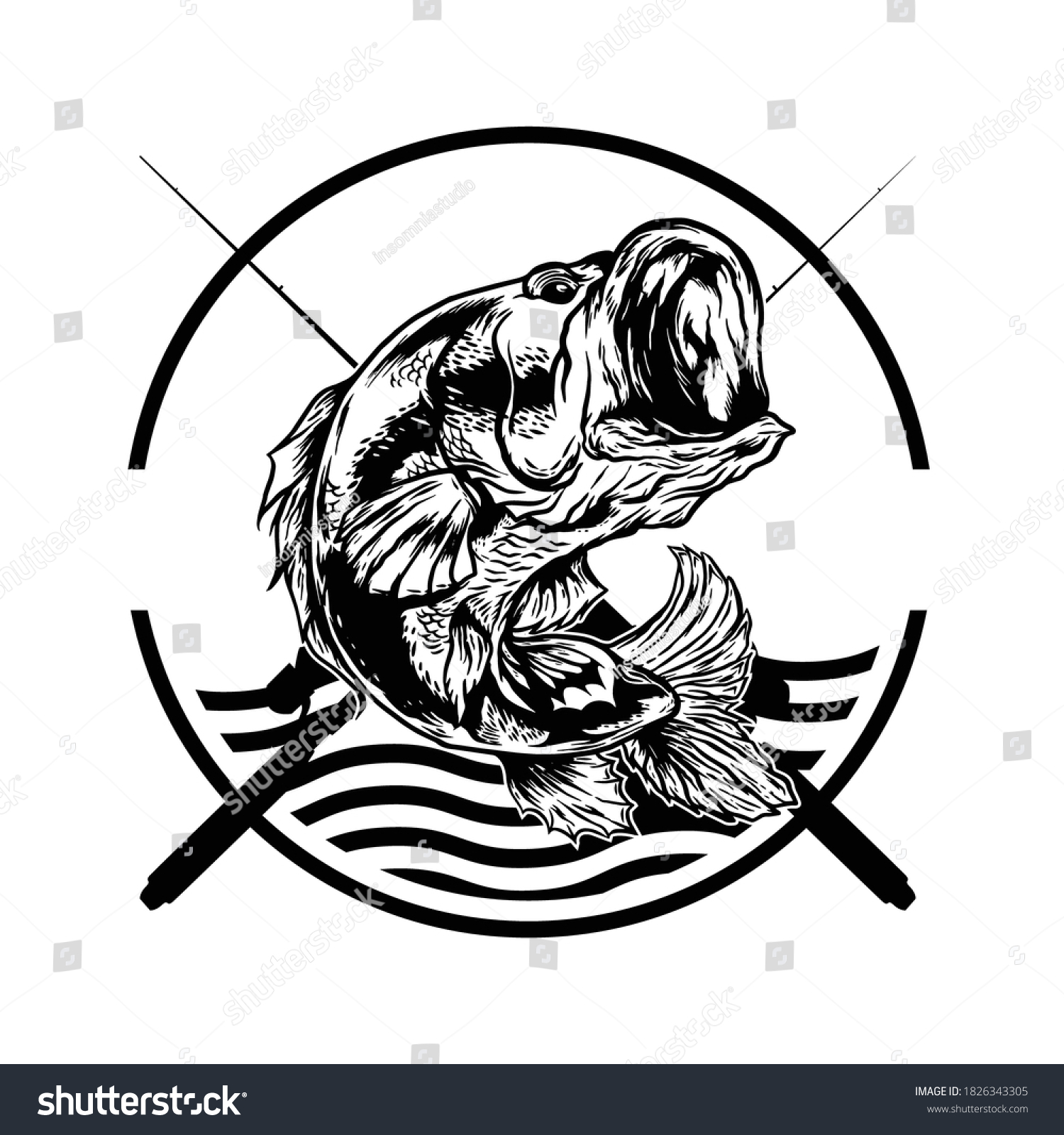 Bass Fishing Logo Black White Vector Stock Vector (Royalty Free ...