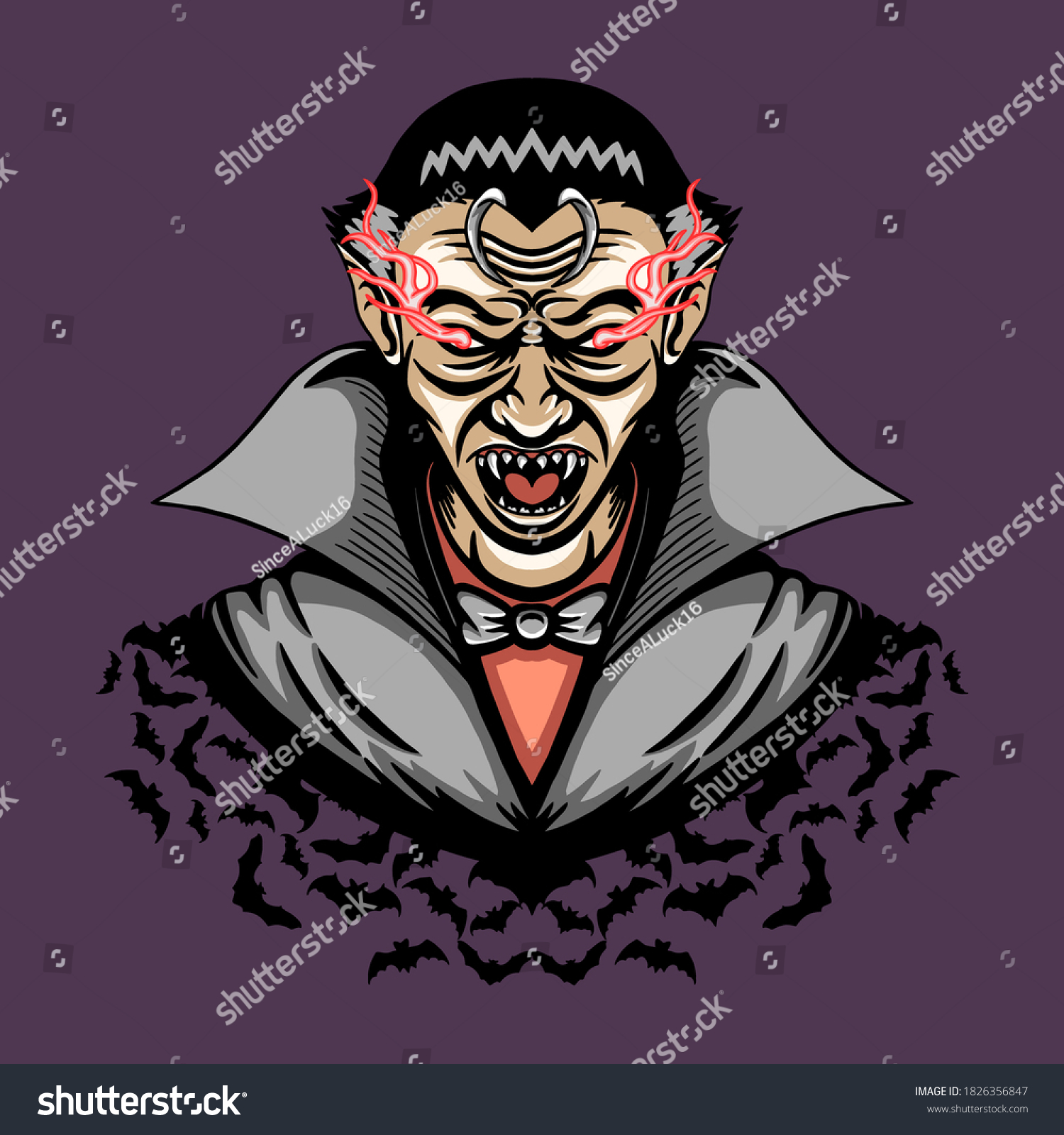 Angry Vampire Surrounded By Bats Stock Vector (Royalty Free) 1826356847 ...