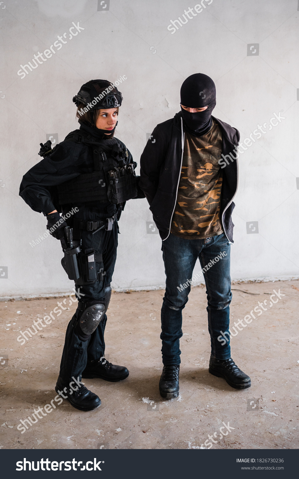 Woman Swat Police Officer Arresting Criminal Stock Photo 1826730236 ...