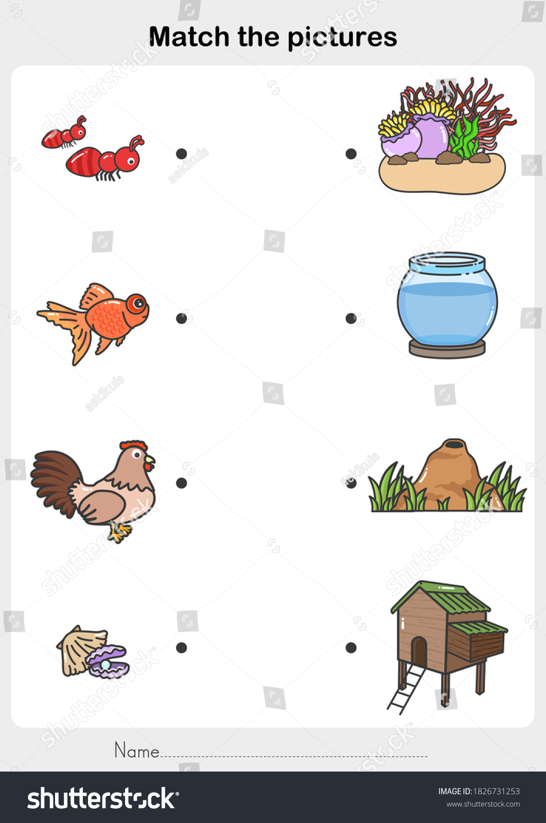 Match Pictures Animal Their Homes Printable Stock Vector (Royalty Free ...