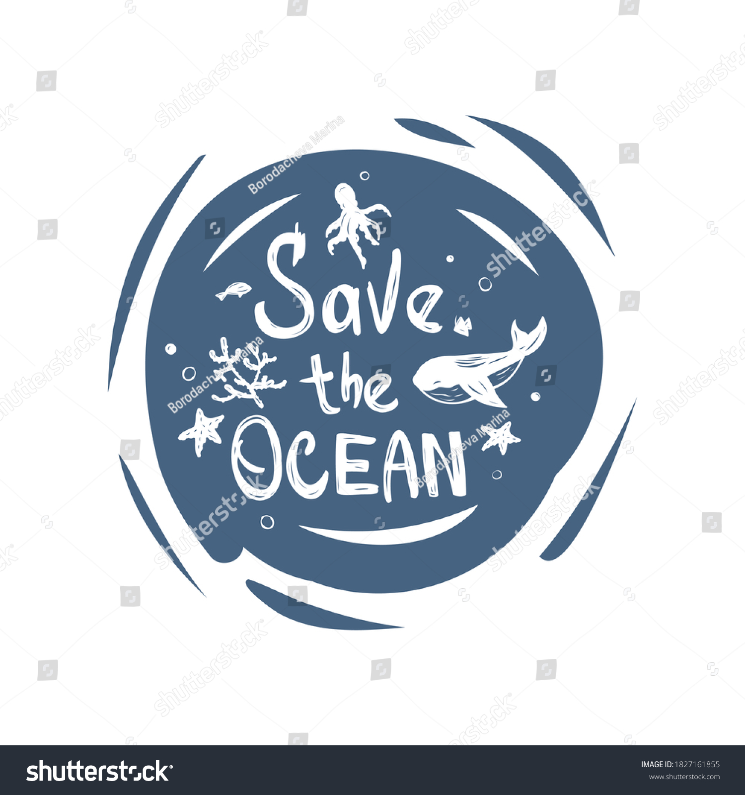 Save Ocean Lettering Sea Animals On Stock Vector (Royalty Free ...