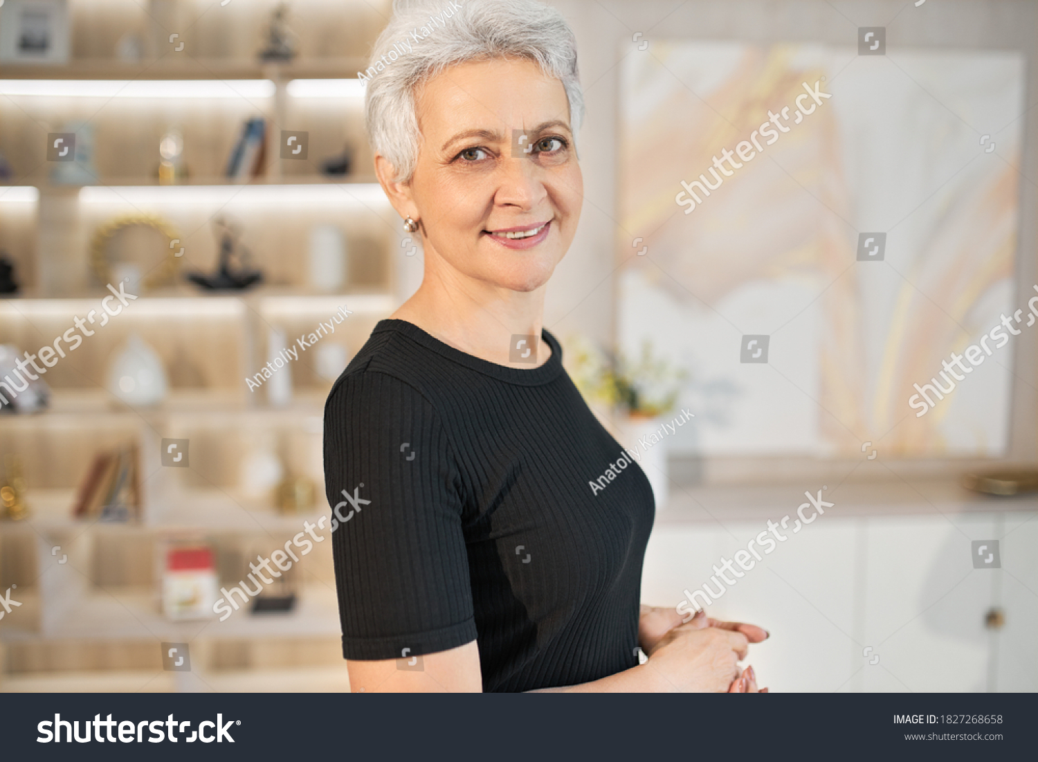 Cheerful Middle Aged Lady Perfect Posture Stock Photo 1827268658 ...