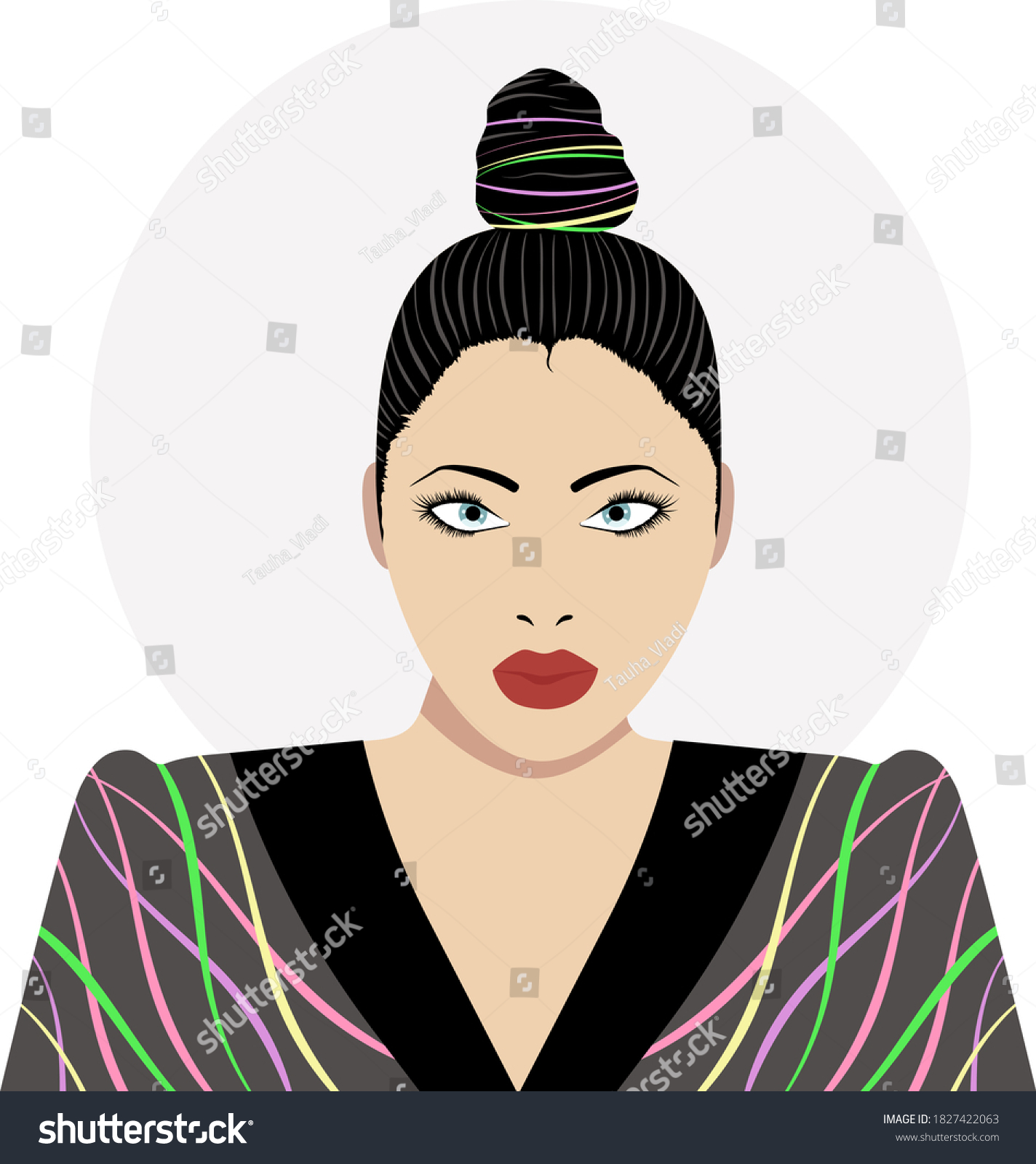 Beautiful Lady Dark Hair Tied Bun Stock Vector Royalty Free