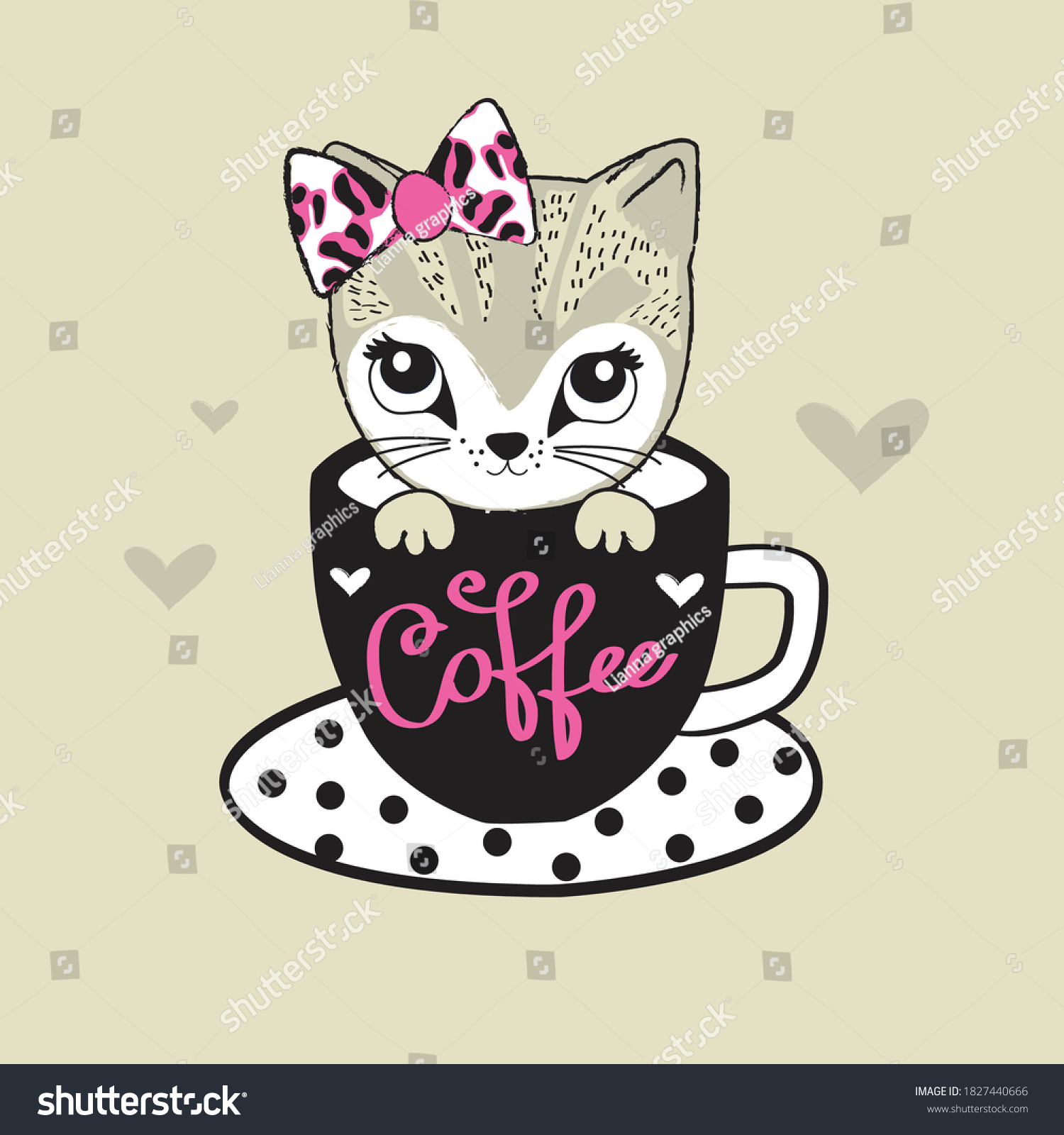 Cute Cat Coffee Cup Vector Illustration Stock Vector (Royalty Free ...