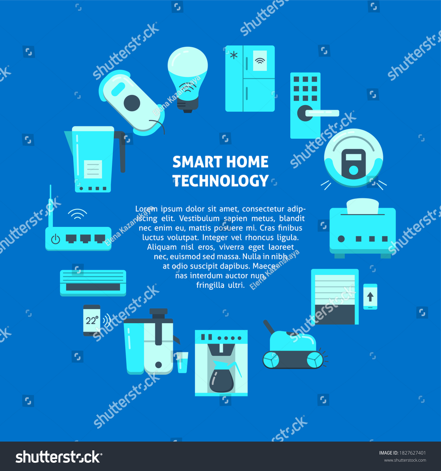 Smart Home Round Concept Banner Flat Stock Illustration 1827627401 ...