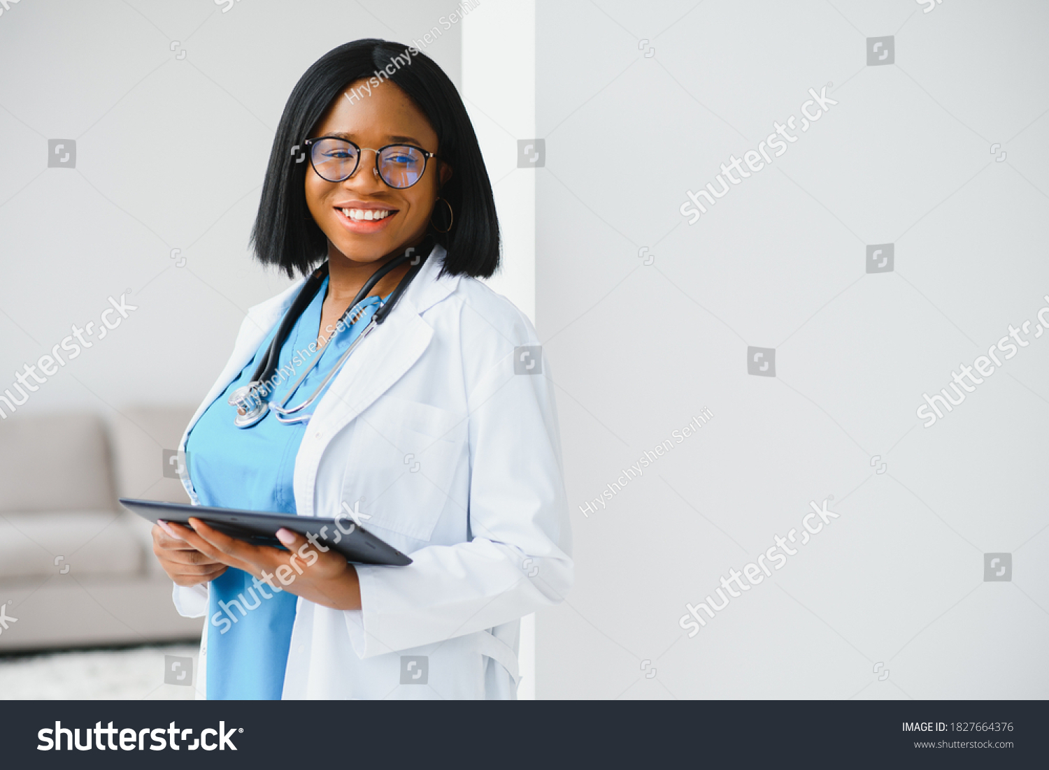 Portrait African Female Doctor Workplace Stock Photo 1827664376 