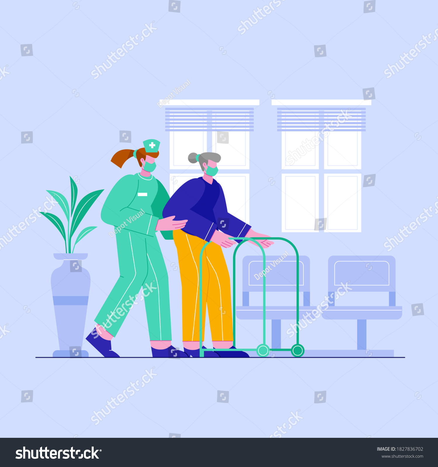 Nurse Holding Old Woman Walking Together Stock Vector (royalty Free 