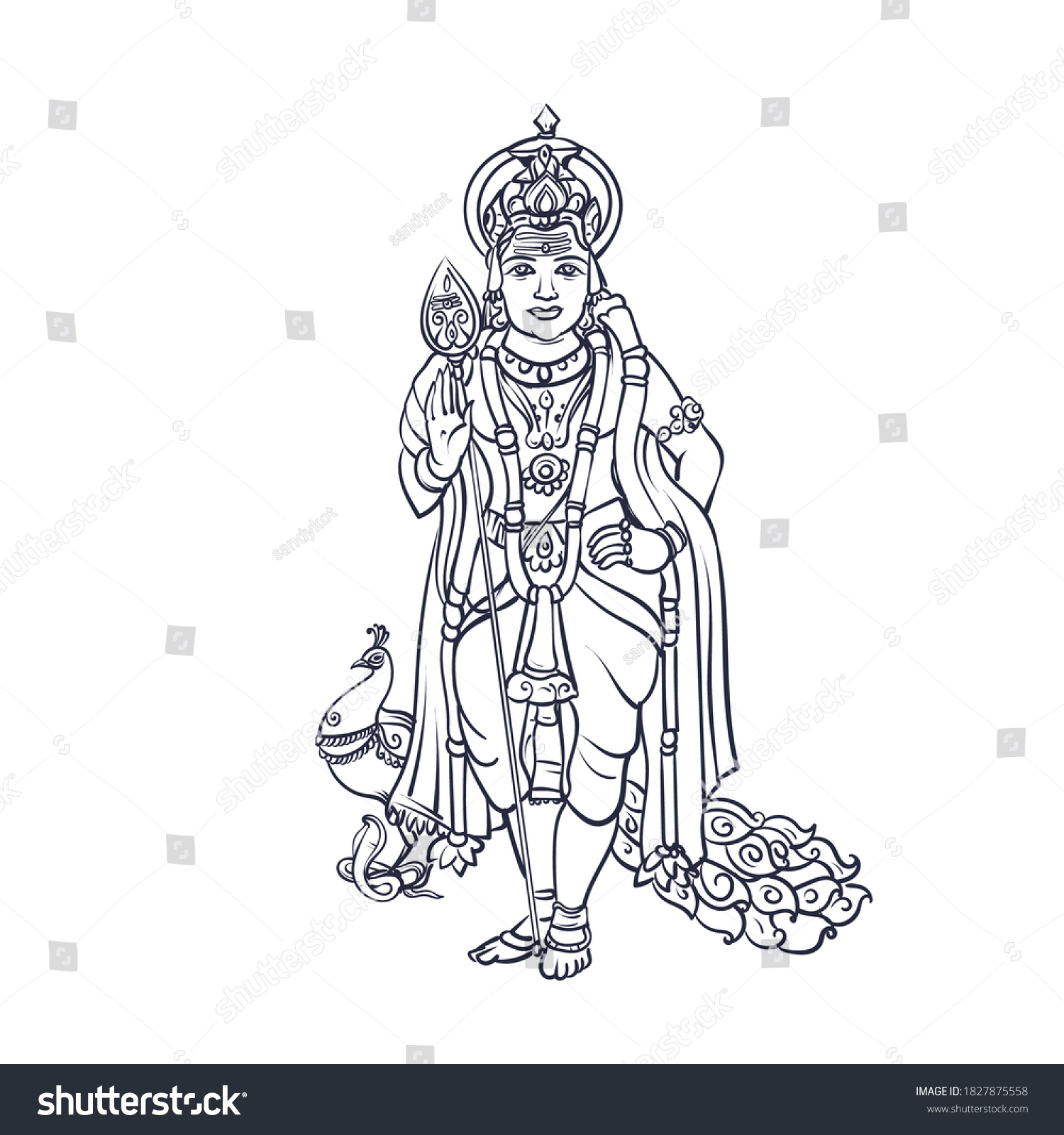 Murugan Hindu God Vector Line Art Stock Vector (Royalty Free ...