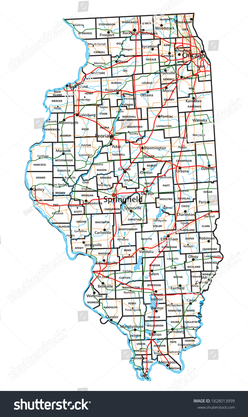 Illinois Road Highway Map Vector Illustration Stock Vector (Royalty ...