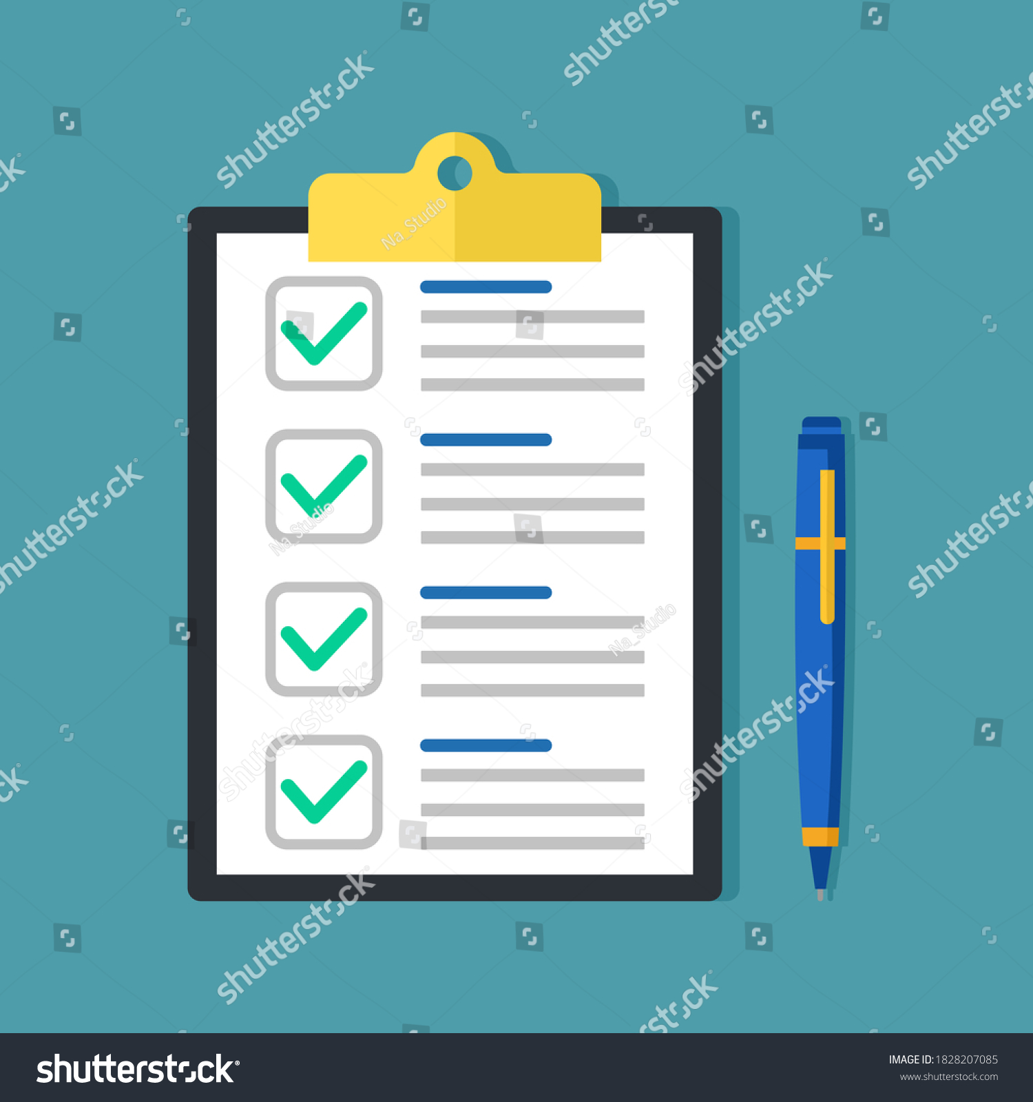 Clipboard Green Ticks Checkmarks Pen Checklist Stock Vector (royalty 