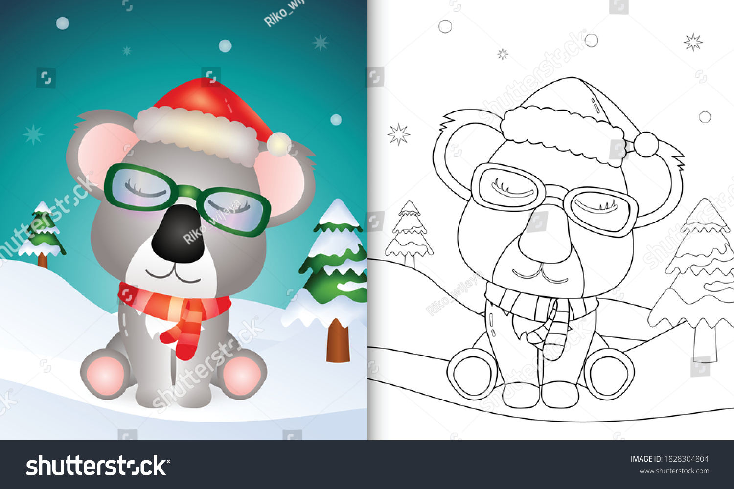 Coloring Book Cute Koala Christmas Characters Stock Vector (Royalty ...