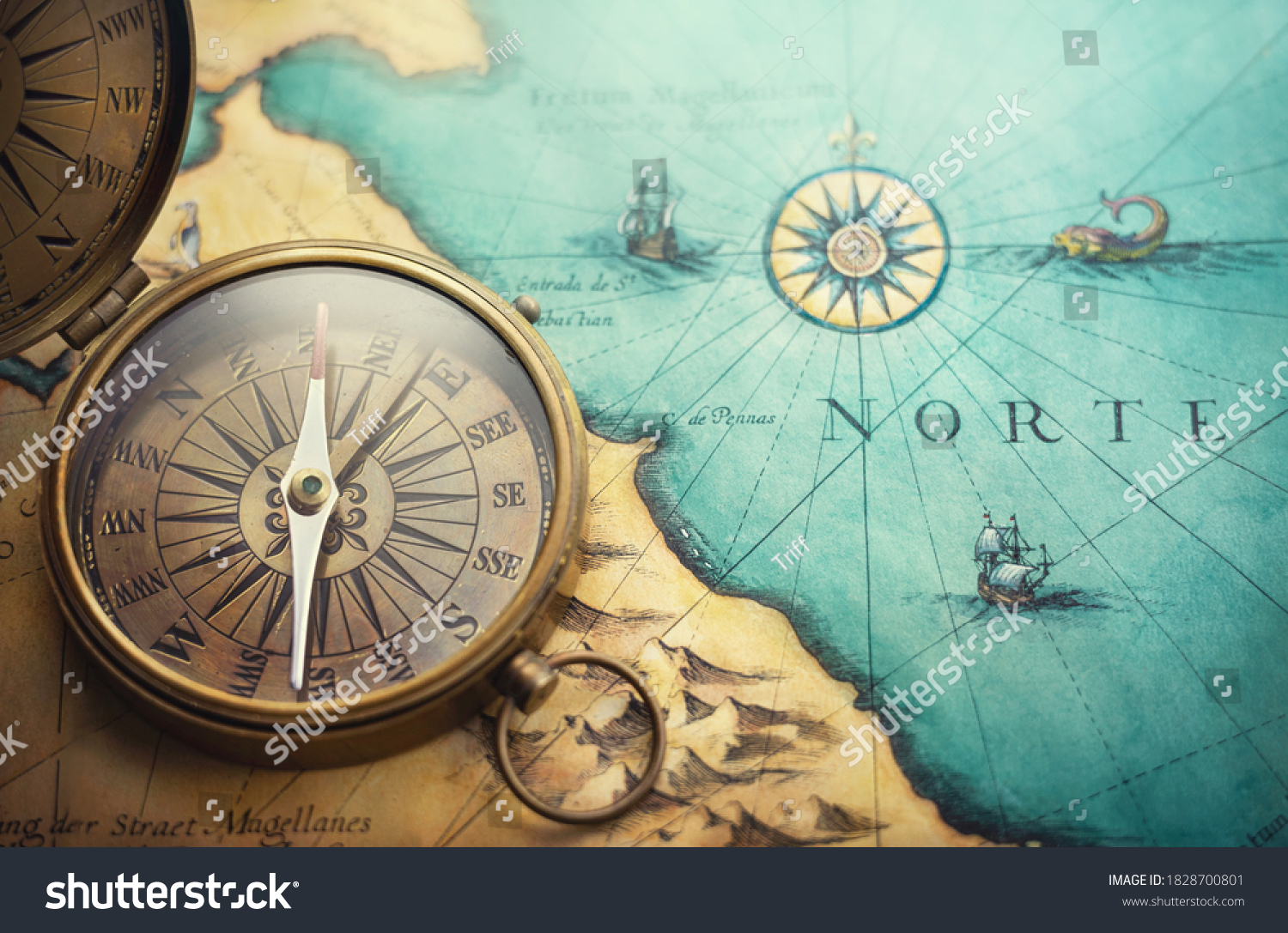 Magnetic Old Compass On World Maptravel Stock Photo 1828700801 ...