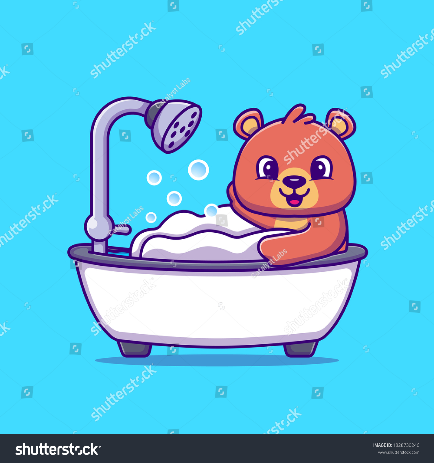 Медвежонок купается в ванной