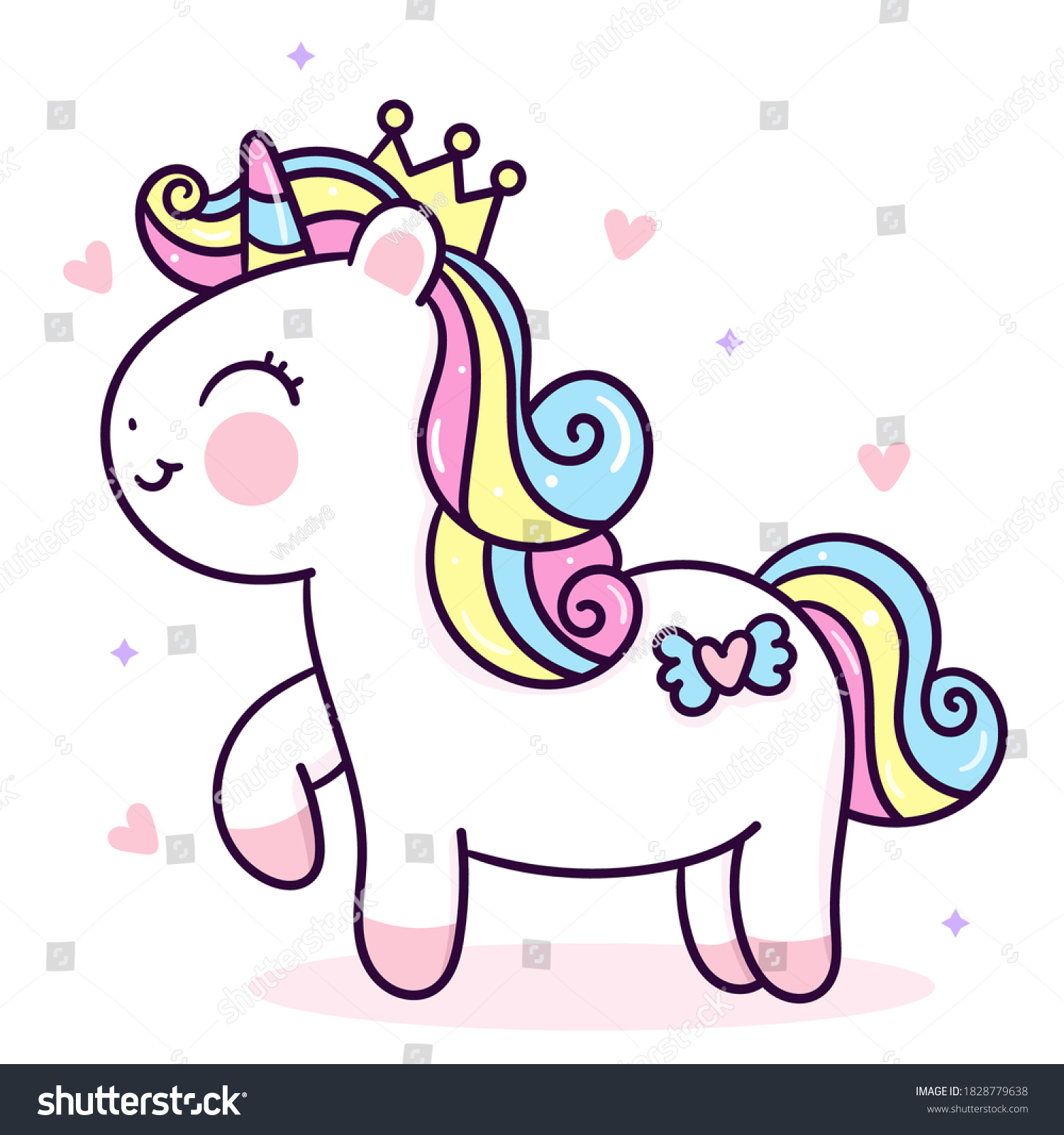 Flat Unicorn Princess Fairy Cartoon Pony Stock Vector (Royalty Free ...